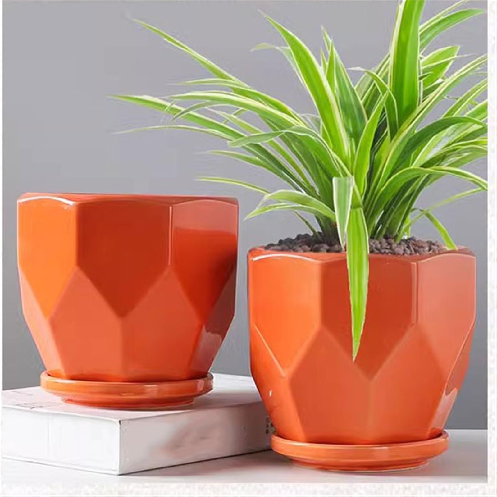 Großer Keramik-Blumentopf mit Tablett, stilvoller Indoor-Sukkulenten-Übertopf für Heimdekoration, modernes Design für Pflanzen und Grünpflanzen für Pflanzenliebhaber