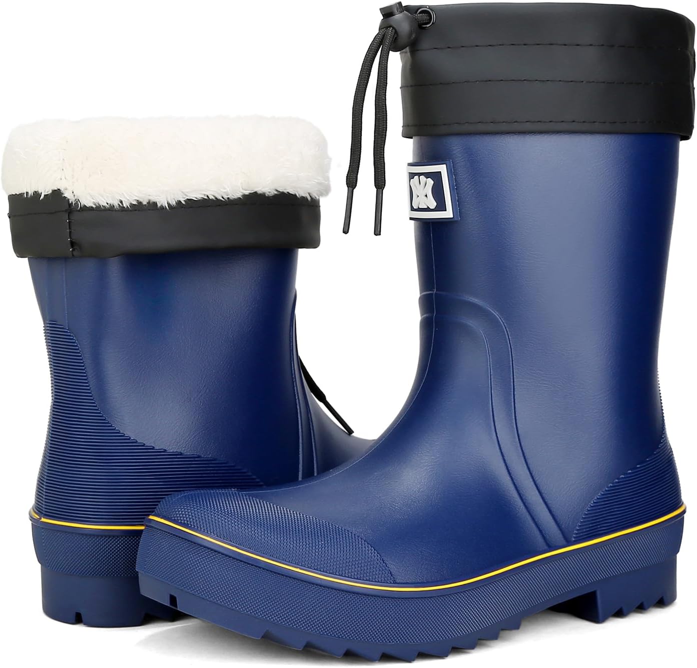 Rain Boots for Men, Waterproof Warm Rubber Boots Mens Garden Boots, Comfort Mid-Calf Lightweight Adjustable Raining Shoes, Elastic Chelsea Ankle Rain Boots Fishing Shoes for Yard Farm Outdoor Work