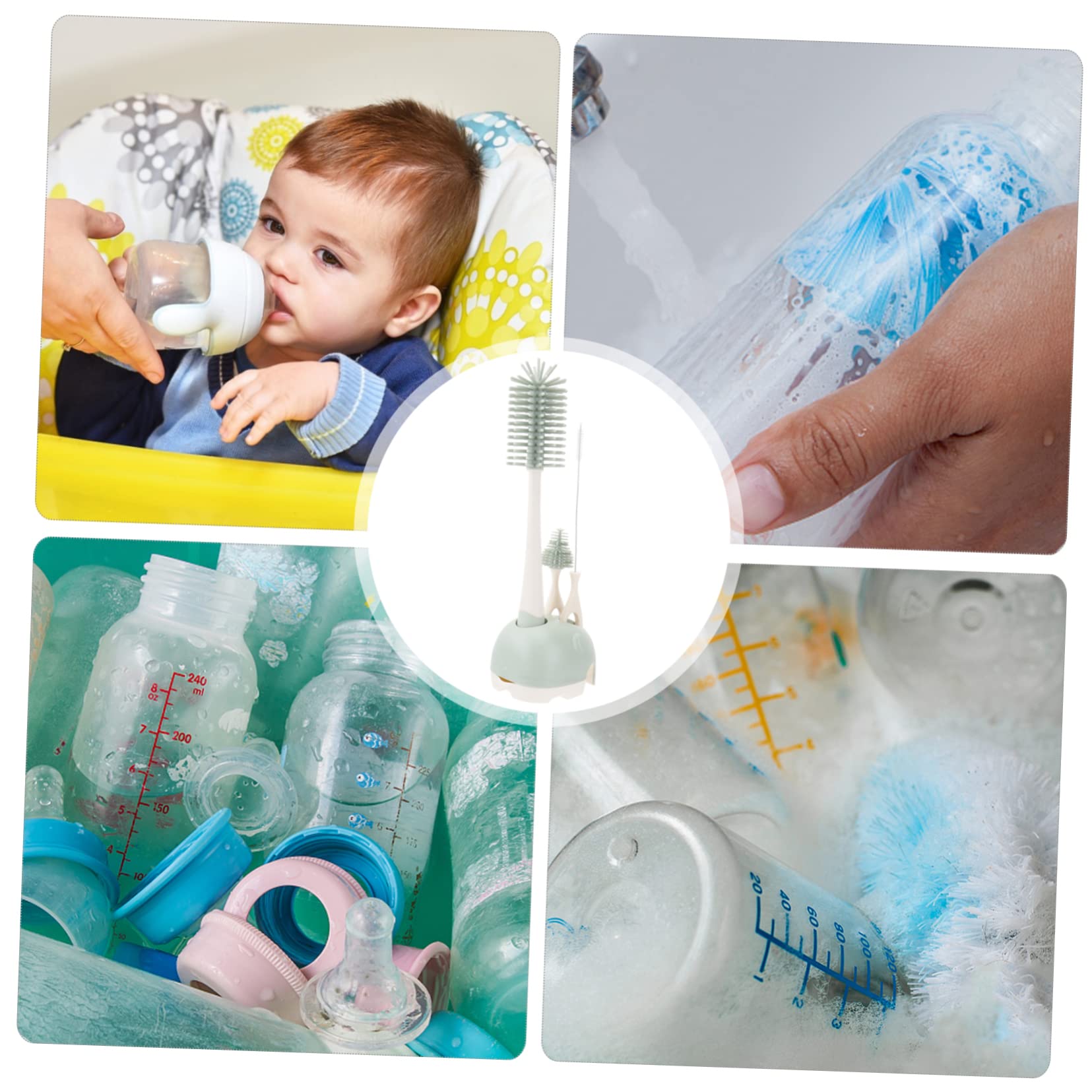 2pezzi Spazzole Per Pulizia Biberon Silicone Con Manico Per Bottiglie e Contenitori Con Angoli Difficili Da Raggiungere Verde