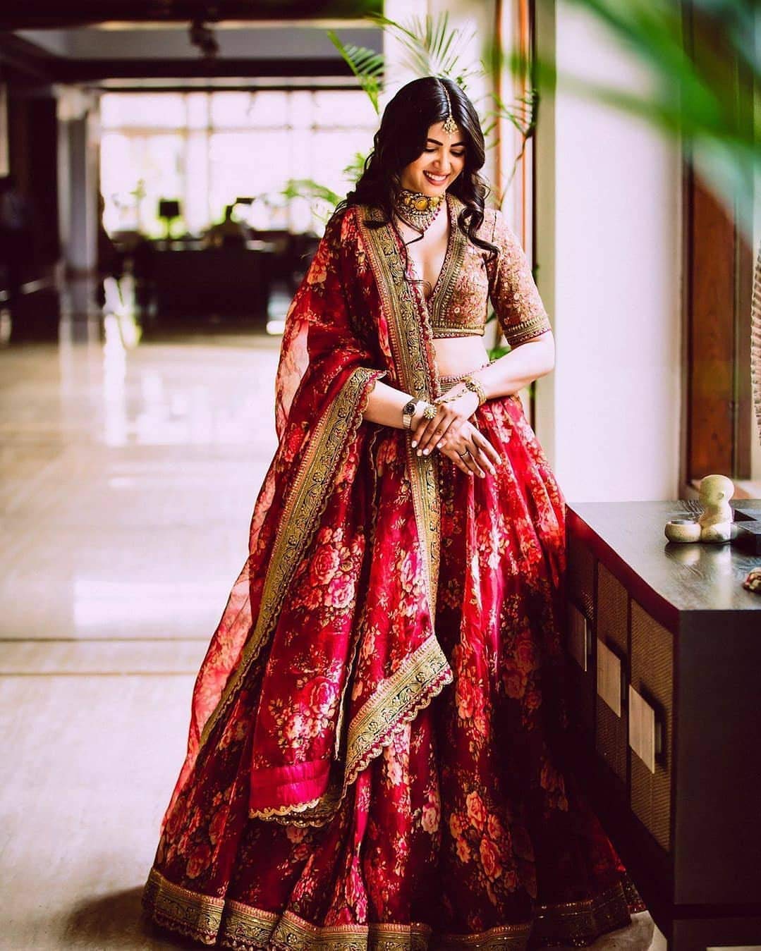 Zeel Clothing Maroon Floral Organza Semi-Stitched Lehenga Choli for Women (7064-Wedding-New-Bridal-Heavy-Lehenga_Free Size; Maroon) 1