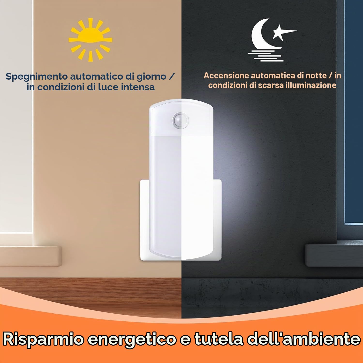 Enhon 2 Luci Notturna a LED con Sensore di Movimento Illuminazione Notturna Staccabile con Spina EU con Batteria Torcia da Muro 4 in 1 con Rilevatore Movimento per Interruzione Corrente Emergenza