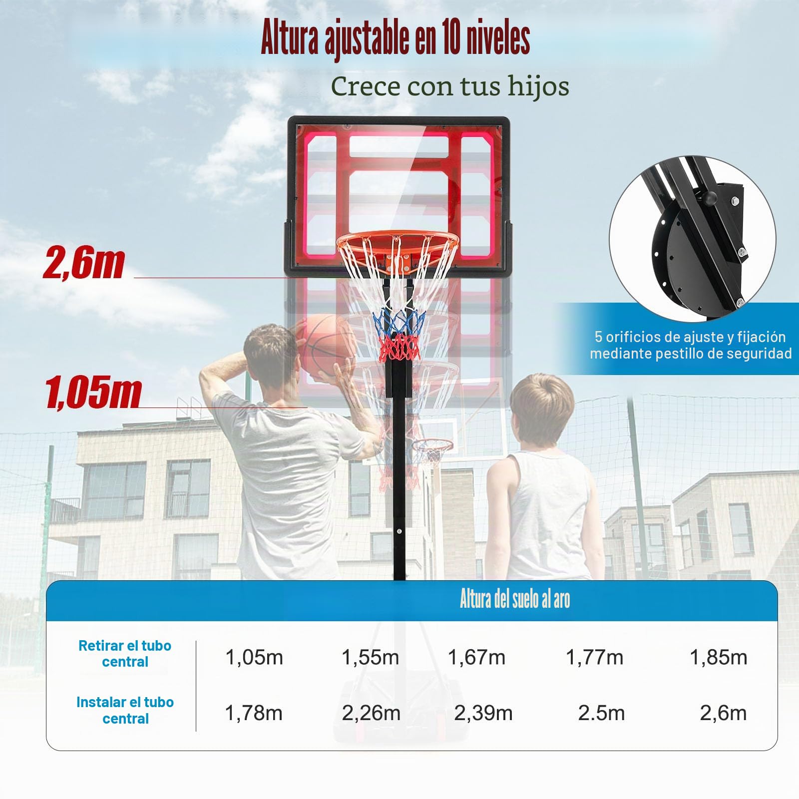 GOPLUS Canasta de Baloncesto Exterior Ajustable de 10 Niveles