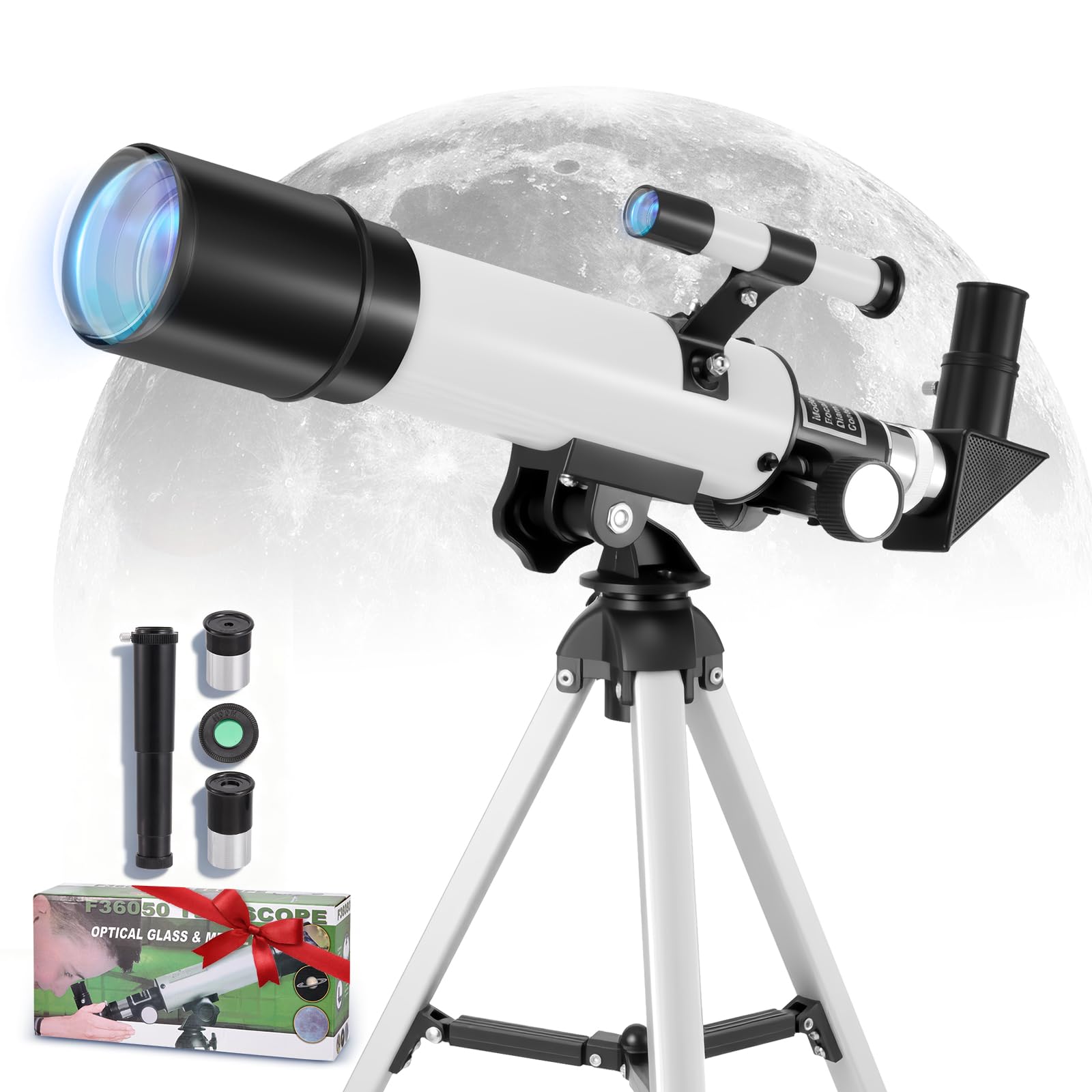 Telescopio per Bambini, Telescopio Astronomico con Lente da 50mm e Lunghezza Focale 360mm per Principianti, Telescopio per Bambini con Mirino e Treppiede, Ideale per Bambini/Adulti/Principianti