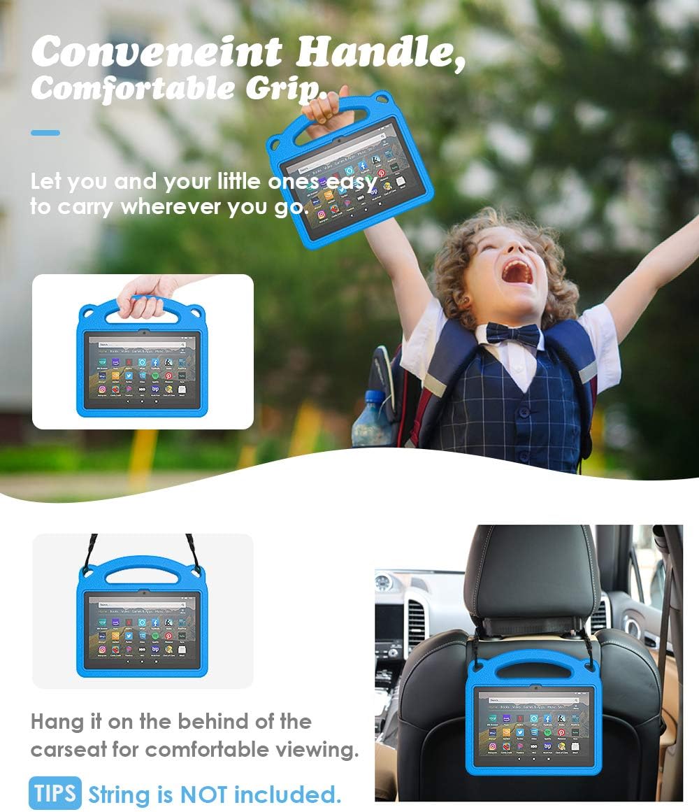 Dadanism Case for All-New Kindle Fire HD 8 Tablet(10th Gen 2020 Release) and Fire HD 8 Plus 2020 Release, Shockproof EVA Kids-Friendly Heavy Duty Convertible Stand Cover - Blue