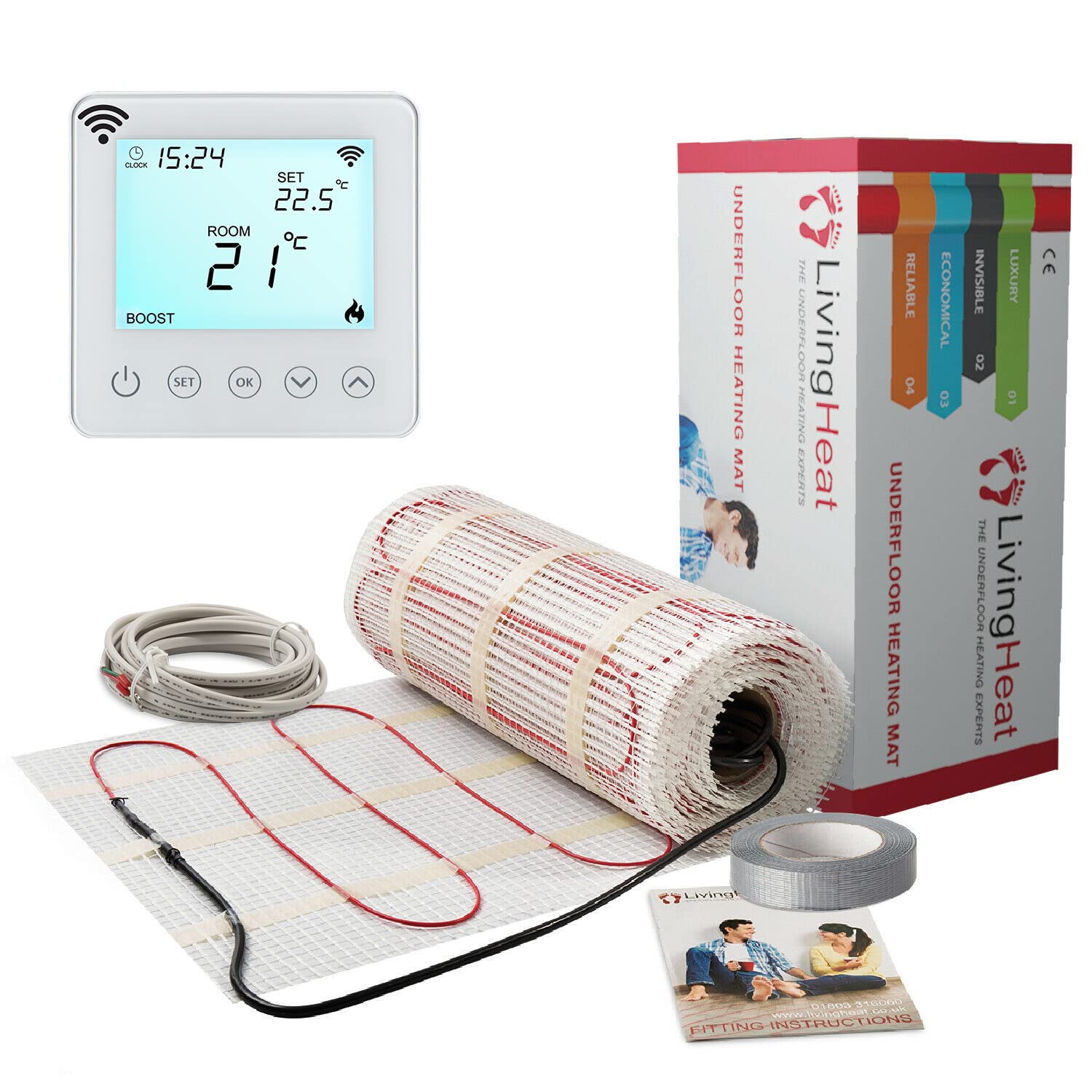 Electric Underfloor Heating Mat Kit 4/m² - 150w /m² with Wi5 Wi-Fi Thermostat