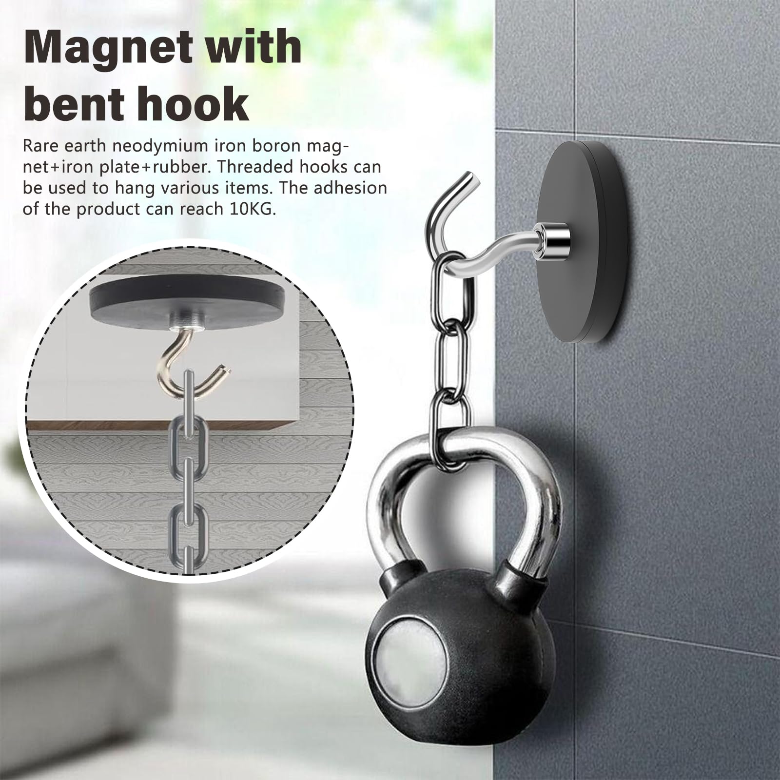 8 ganci magnetici, ganci magnetici extra forti, ganci magnetici al neodimio, magneti gommati D43 mm, per appendere, crociera, tenda, casa, cucina, posto di lavoro, rimovibile senza foratura