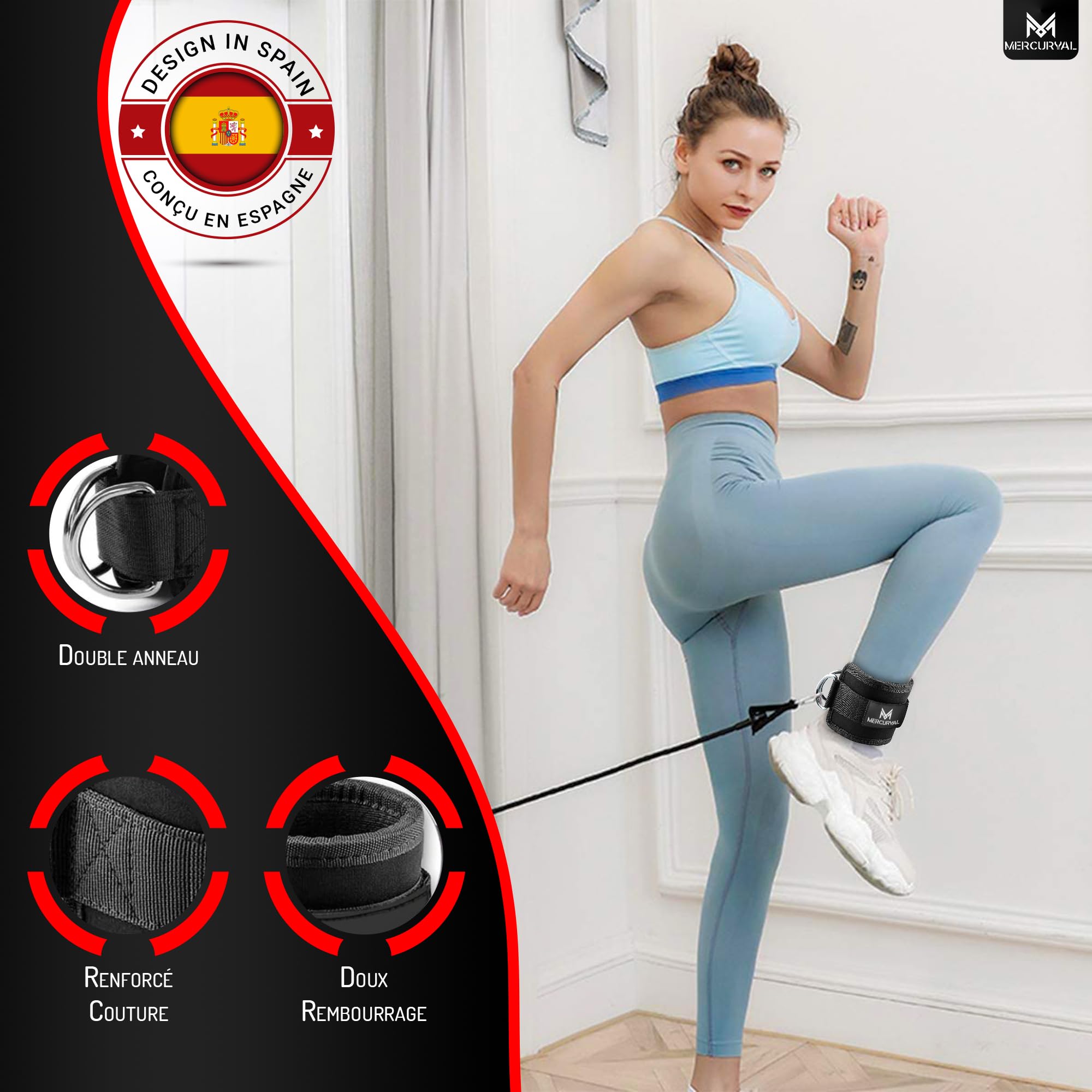 MERCURYAL 2 Sangle Cheville Musculation Poulie – Ankle Straps - Sangle Cheville (rembourré) - Accessoires pour Fitness et Musculation - Sangle Musculation pour Hommes et Femmes