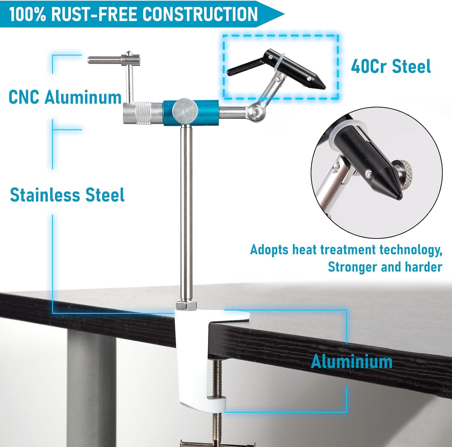 Dr.Fish Rotary Fly Tying Vise Aluminum Alloy Fly Vise with Portable Case, 360 Degree Rotation Ultra Light Fly Tying Tools Jig Tying Vise C-Clamp Mount Flexible Fly Fishing Vise Kit