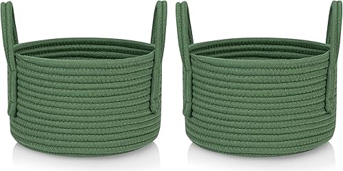 CubesLand Juego de cestas pequeñas de almacenamiento tejidas de color verde, cesta de regalo de decoración vacía, cesta de bebé para guardería,