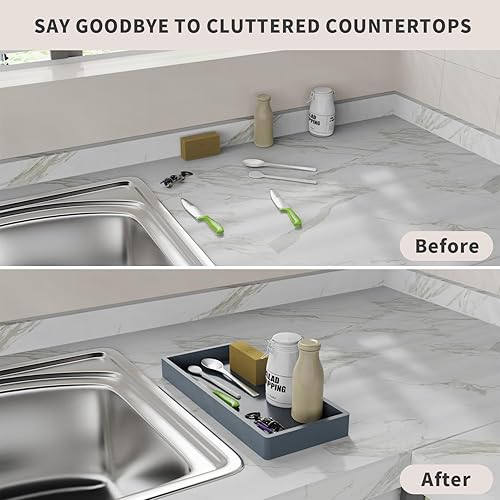 Miniatura 2 de Bandeja de silicona para encimera de baño, bandeja de tocador flexible inastillable, bandeja de fregadero de cocina para botellas de jabón, bandeja