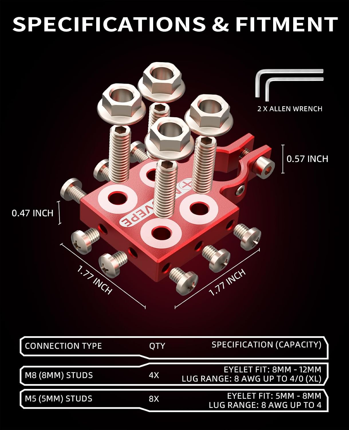 Heavy Duty Battery-Terminal-Connector: 12-Way Car Battery Terminals, Aluminum Corrosion Resistant, 8AWG up to 4/0(XL) AWG Gauge, Fits SAE/DIN/EN Top Post for Car Audio, Winch, Truck, Off-Road