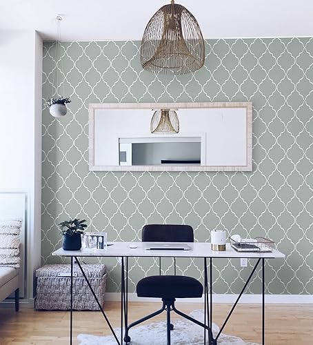 Miniatura 6 de Feisoon Papel tapiz gris de 17.3 x 197 pulgadas, papel tapiz de enrejado geométrico, impermeable, moderno, extraíble, autoadhesivo, patrón de