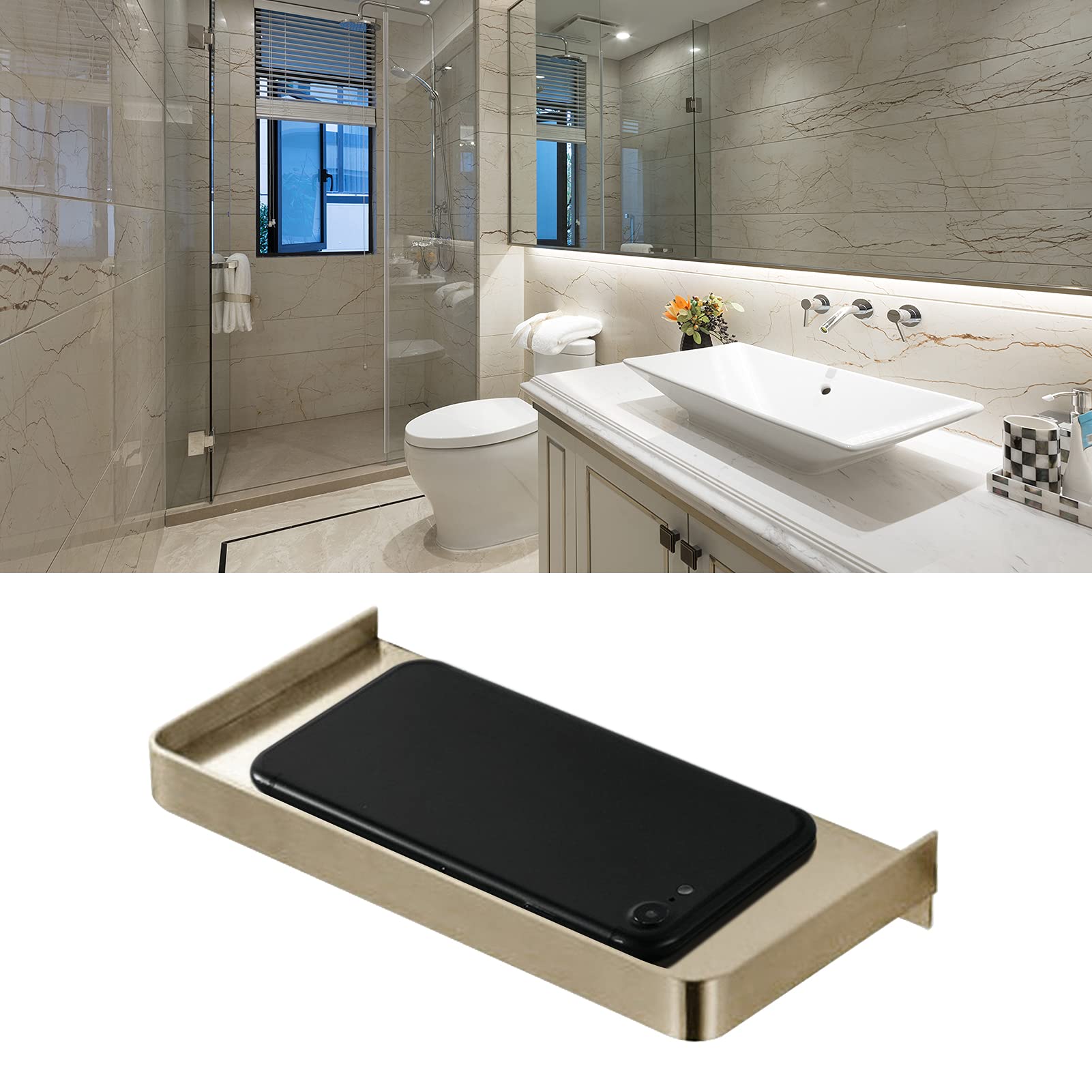 Supporto da parete in acciaio inox per bagno, mensola per telefono, accessorio per interni, 185 x 90 mm (lucido)