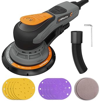 Orbital Sander 150 mm Brushless Orbital Sander with 5.0 mm Random Stroke 350 W Sander with 6 Speed Levels 4000-10000 rpm with 12 Sanding Sheets Orbital Sander