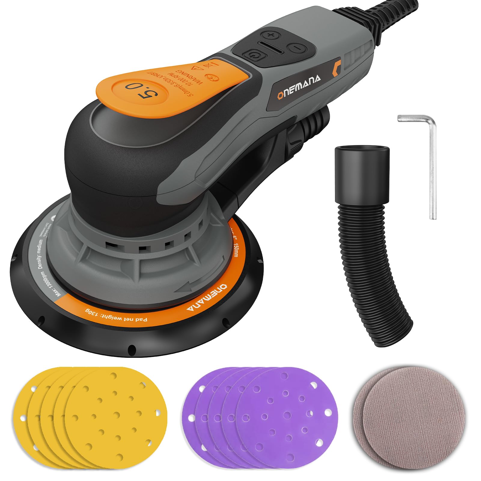 levigatrice rotorbitale 150 mm, brushless, corsa 5,0 mm, 350 W, 6 regimi (4000-10000 rpm), aspirazione polvere, disco 150 mm incl. Rotorbitale: levigatrice orbitale per legno
