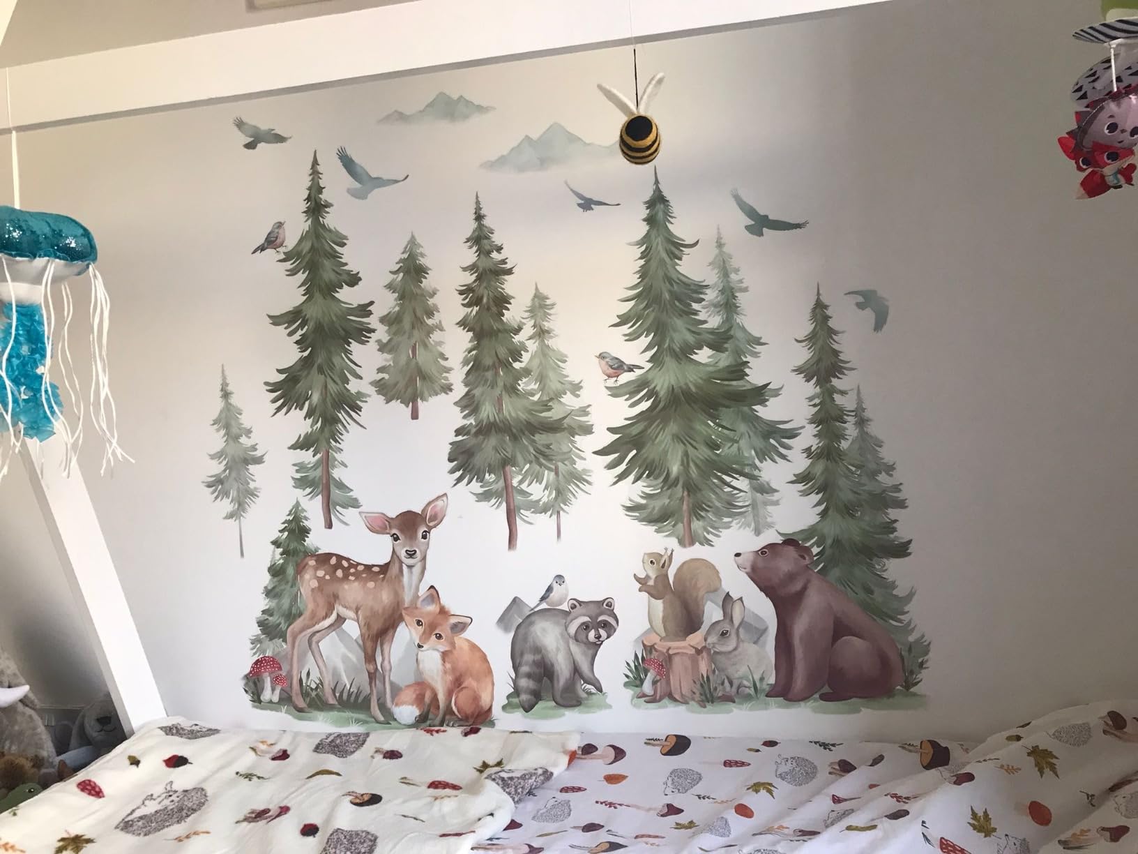 wondever Large Pine Tree Animal Wall Stickers Forest Animal Bear Fox ...