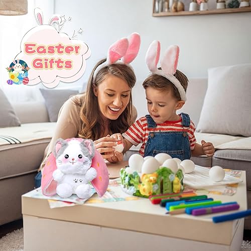 Miniatura 3 de MIAODAM Juguetes de Gato de Pascua, Peluche de Gato Relleno, Kawaii Squishy Lindo Fresa que se Convierte en Gato de Peluche, Juguete de Peluches