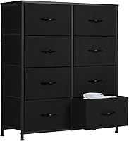 Vista 23 de Sweetcrispy Cómoda para dormitorio, cómoda de tela con 8 cajones, cómoda alta doble, cómoda con cajones para armario, sala de estar, marco de acero