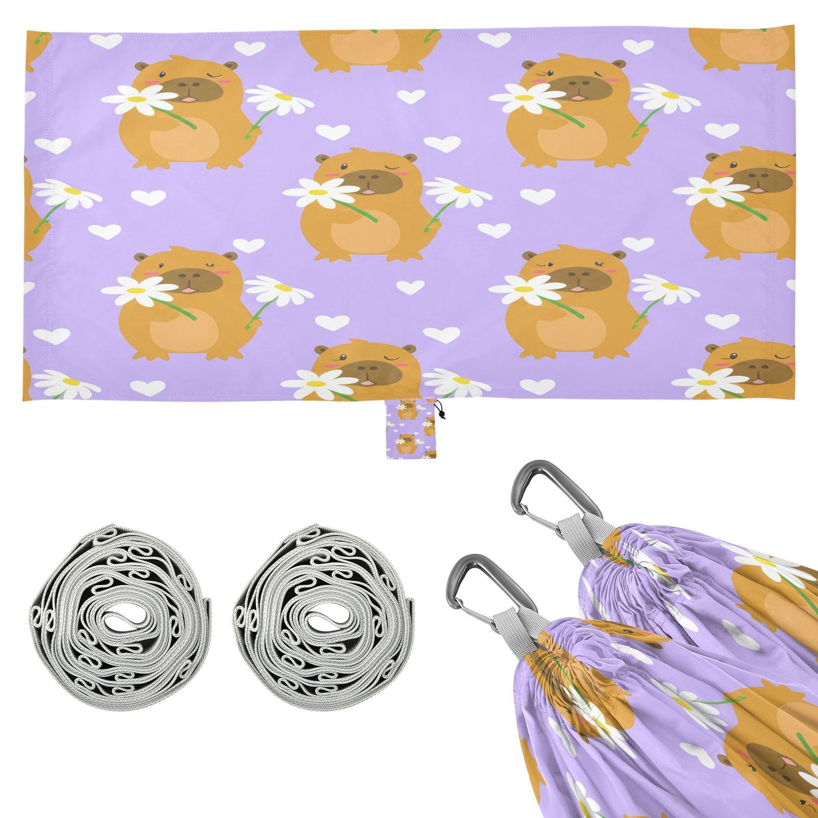 ATTX Cute Kapybara Camping Hammock - Lightweight & Portable Hammocks, Heavy Duty 330lbs Capacity for Indoor, Hiking, Backpacking, Travel, Backyard, Beach#160