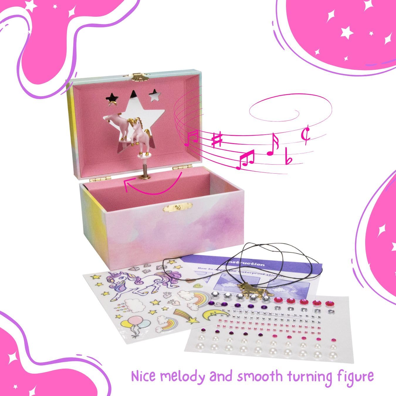 GICO Joyero DIY Unicornio para Niñas Reloj de Niños con Música, Figura Giratoria y Espejo Regalo de Cumpleaños Niña Joyero Niños 15 x 13 x 9 cm - DIY 876
