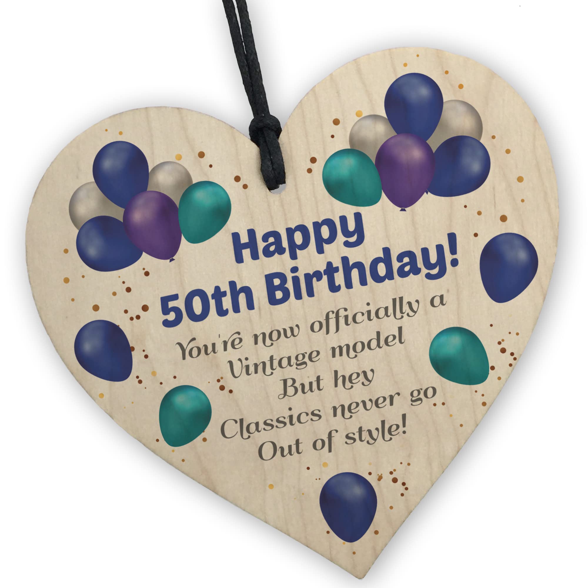 Red Ocean Unique Funny 50th Birthday Gifts for Men Wooden Heart Funny 50th Birthday Gift For Dad Grandad Uncle Him