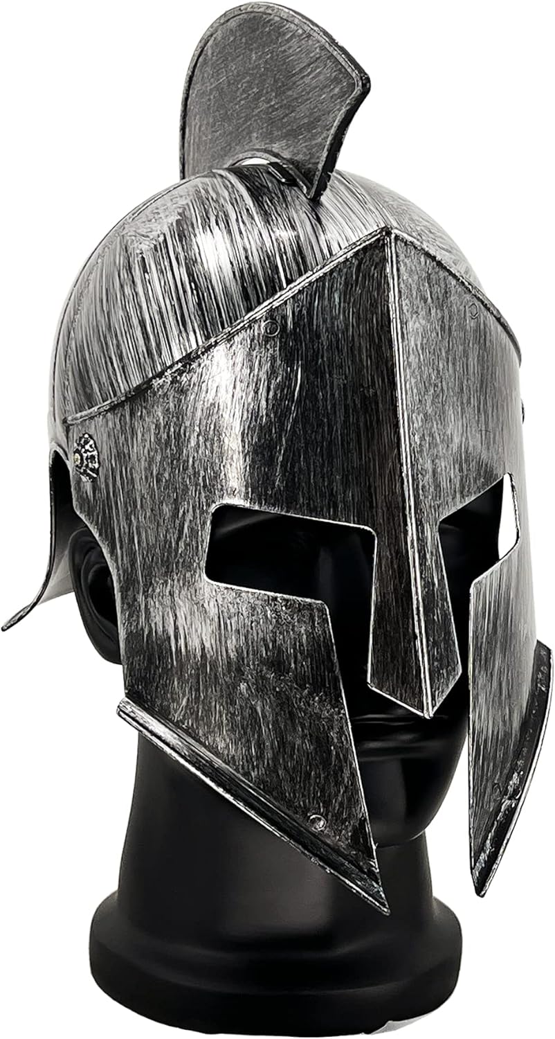 Plastic Ancient Roman Spartan Gladiator Helmet Costume Accessory for Battle Play Halloween Cosplay LARP Silver