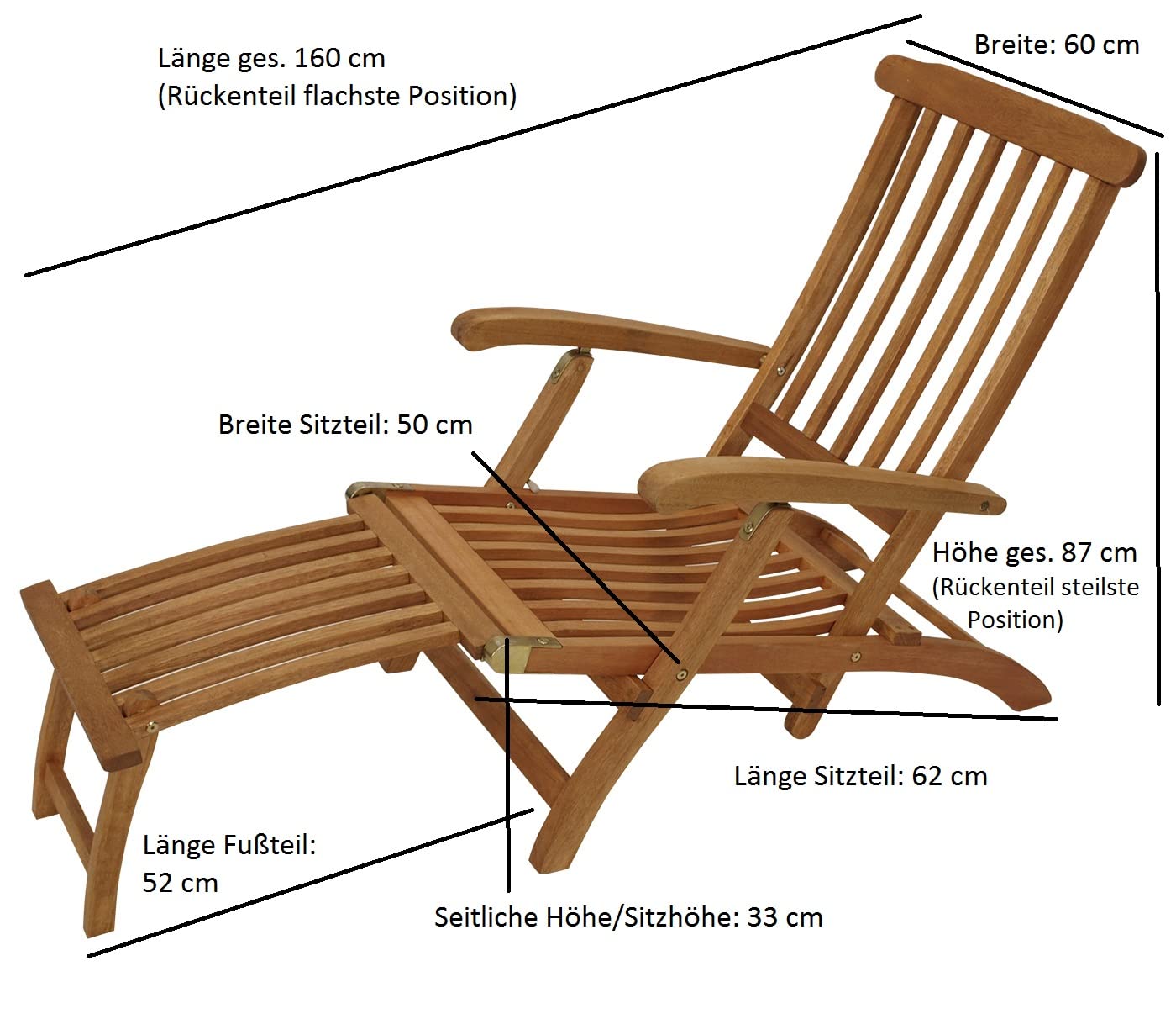 Deckchair Maine mit Fussteil aus Eukalyptus Hartholz, FSC®-zertifiziert