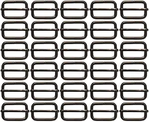 BIKICOCO Metal Slide Adjuster Buckle Tri-Glides with Movable Center Bar, for Straps, 1 x 0.6 Inch, Gunmetal, Pack of 30