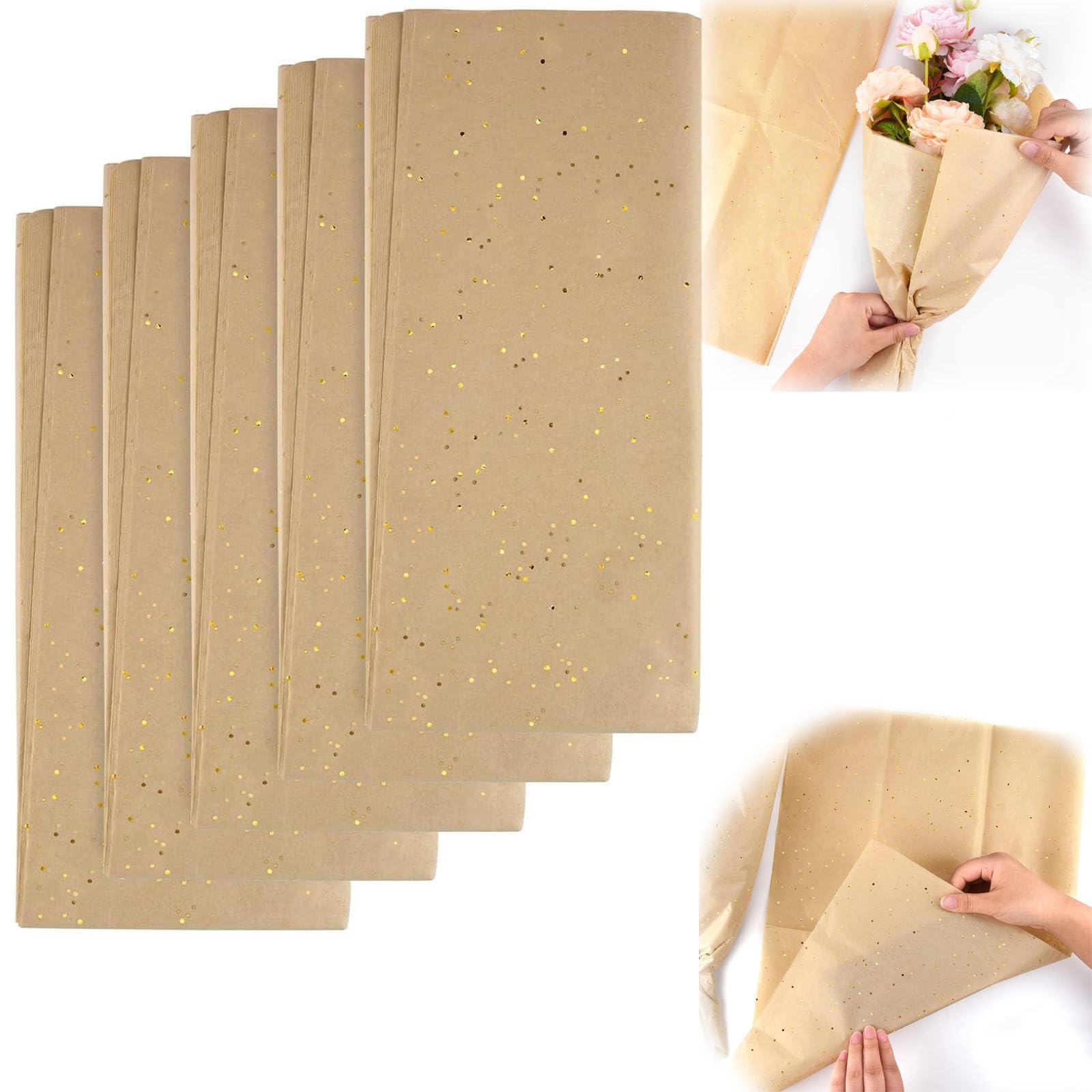 Nooynoeo Yellow Glitter Tissue Paper For Wrapping 50X66cm, Glitter Paper Brown Tissue Paper Sheets For Bouquet Packaging Christmas Birthday Gift Wrapping Crafts Supplies 10 Sheets