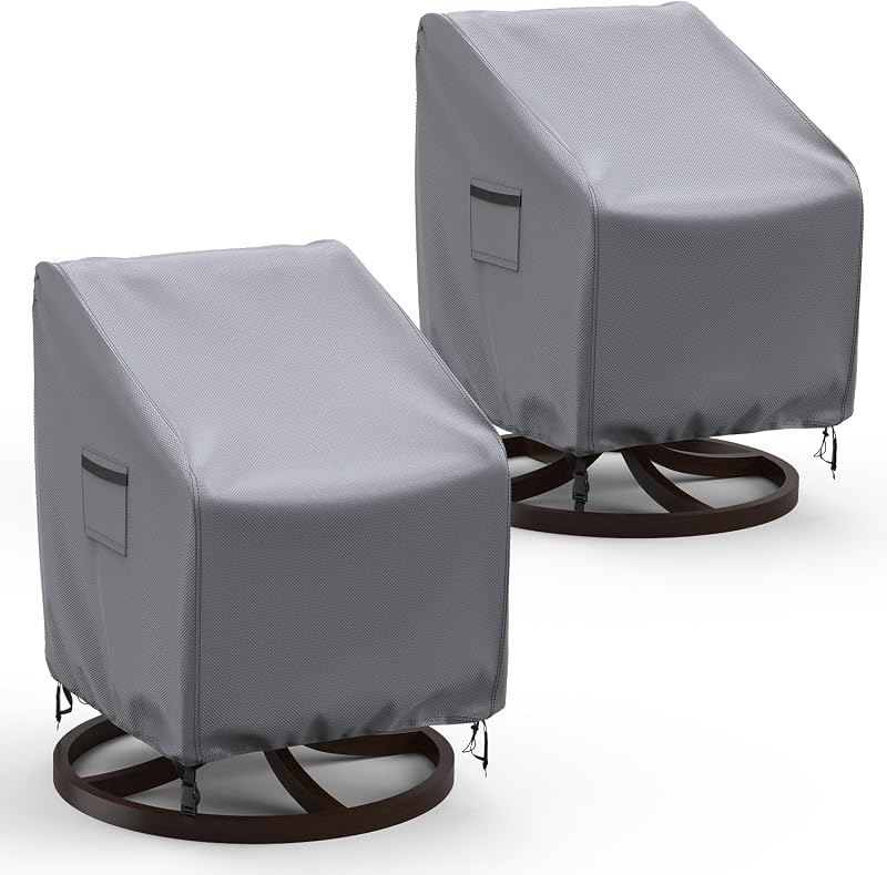 Swivel Patio Chair Covers, 2 Pack Waterproof Outdoor Rocking Chair Covers, Lawn Patio Furniture Covers, Heavy Duty Lounge Chair Cover, 30" W×34" D×38.5" H, Grey