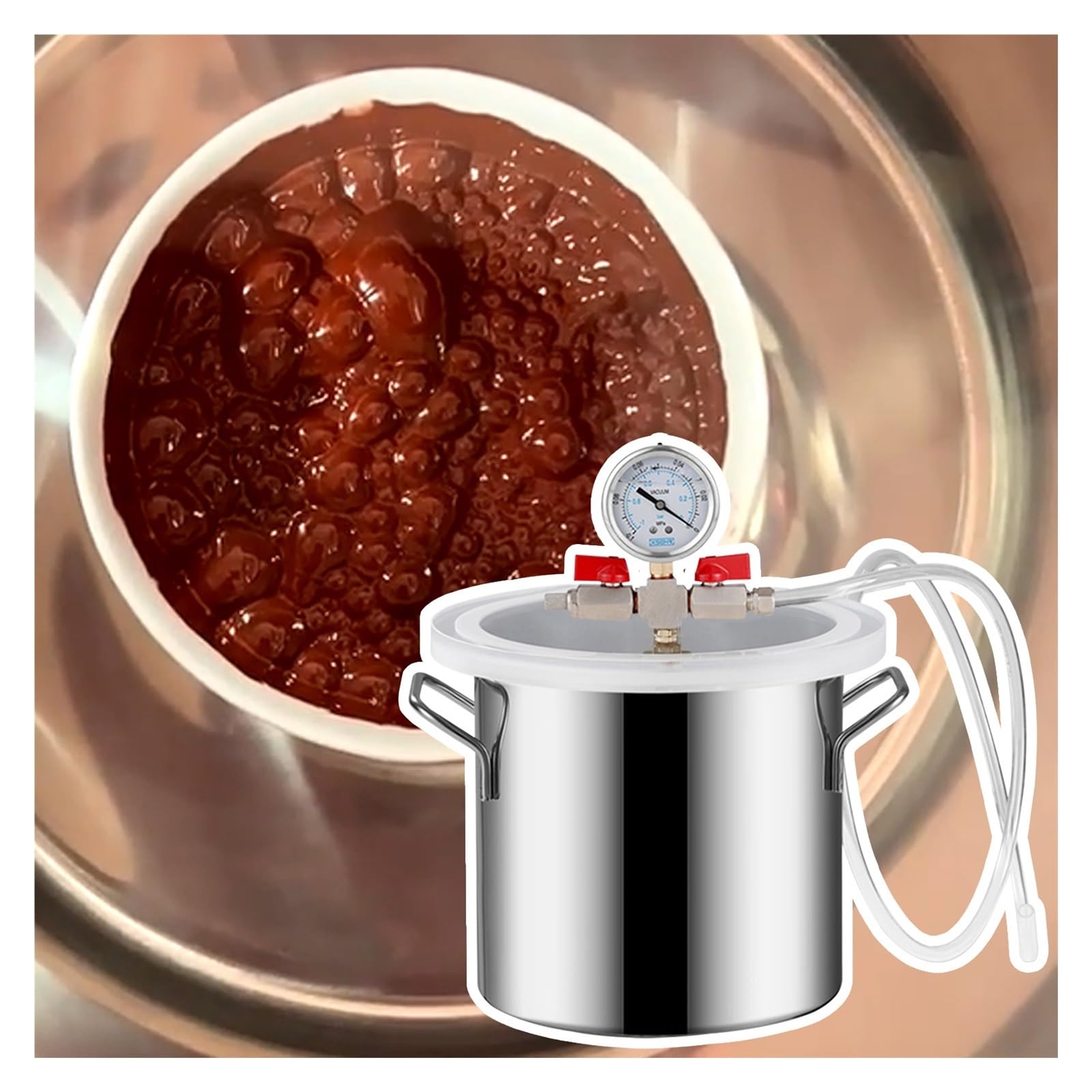 Vacuum Chamber 2 3 5 Gallon 6 10 13 19 20 26 Gal, Large Pressure Pot for Epoxy Resin Casting/Vacuum Degassing Chamber Kits, with Clear Acrylic Lid, Vacuum Gauge, Hose(26Gal/100L(DxH 50x50cm/19.7x19.7