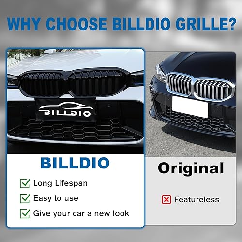 Miniatura 54 de Rejilla frontal negra brillante compatible con BMW Serie 3 G20 2019 2020 2021 2022 316i 318i 320i 328i 330i 330i 335i 340i Doble lamas negro