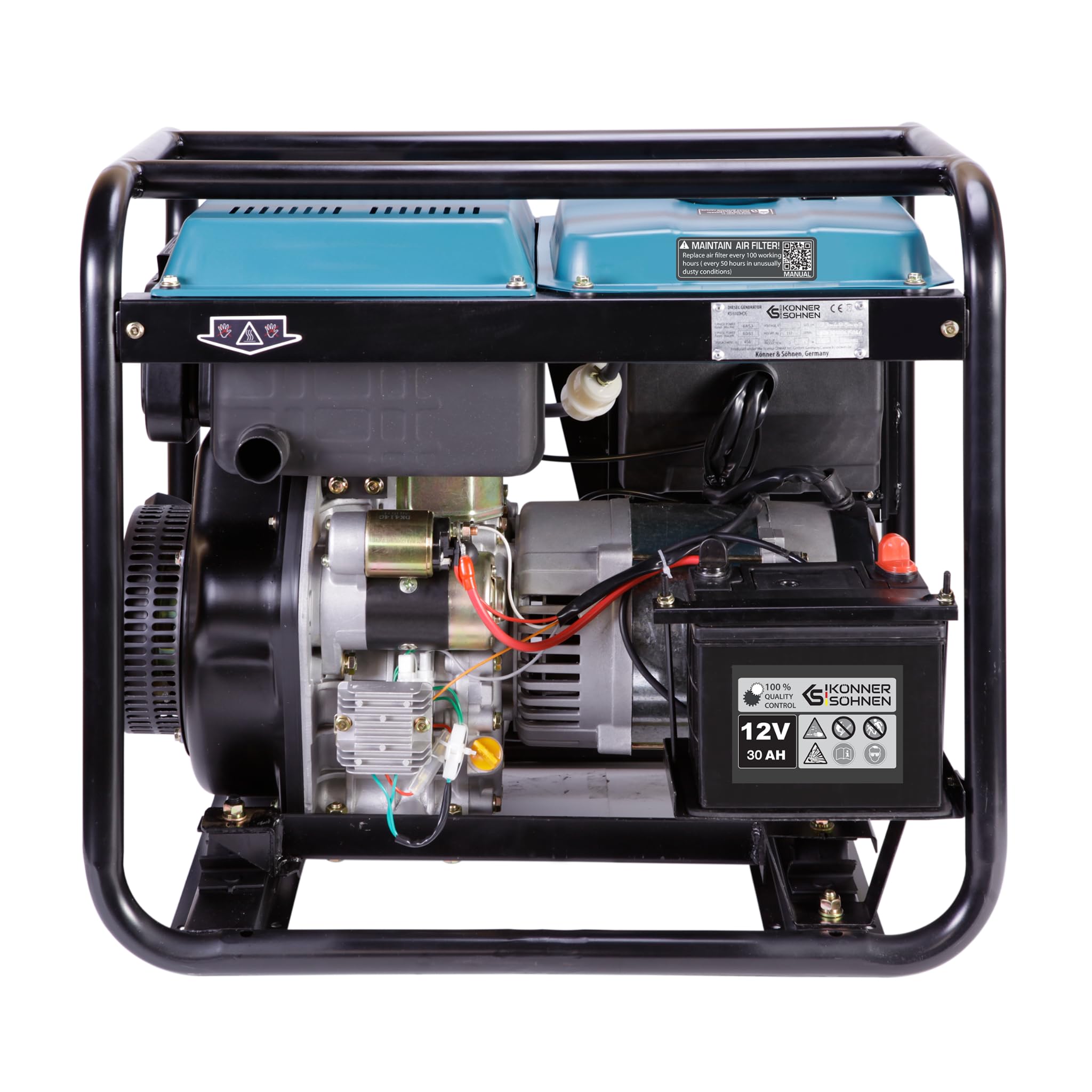 Könner & Söhnen KS 8100HDE Groupe électrogène avec horloge diesel 14 CV 4 temps avec démarreur électronique, régulateur de tension automatique 230 V, préchauffeur, affichage LED, 1 x 16 A, 1 x 32 A