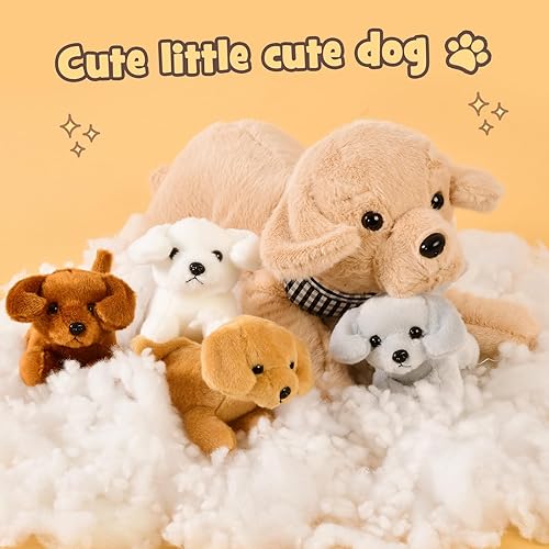 Miniatura 8 de G.C 5 piezas de animales de peluche de perro para niños y niñas, tamaño grande, mamá labrador con 4 cachorros de peluche, juguete de peluche para