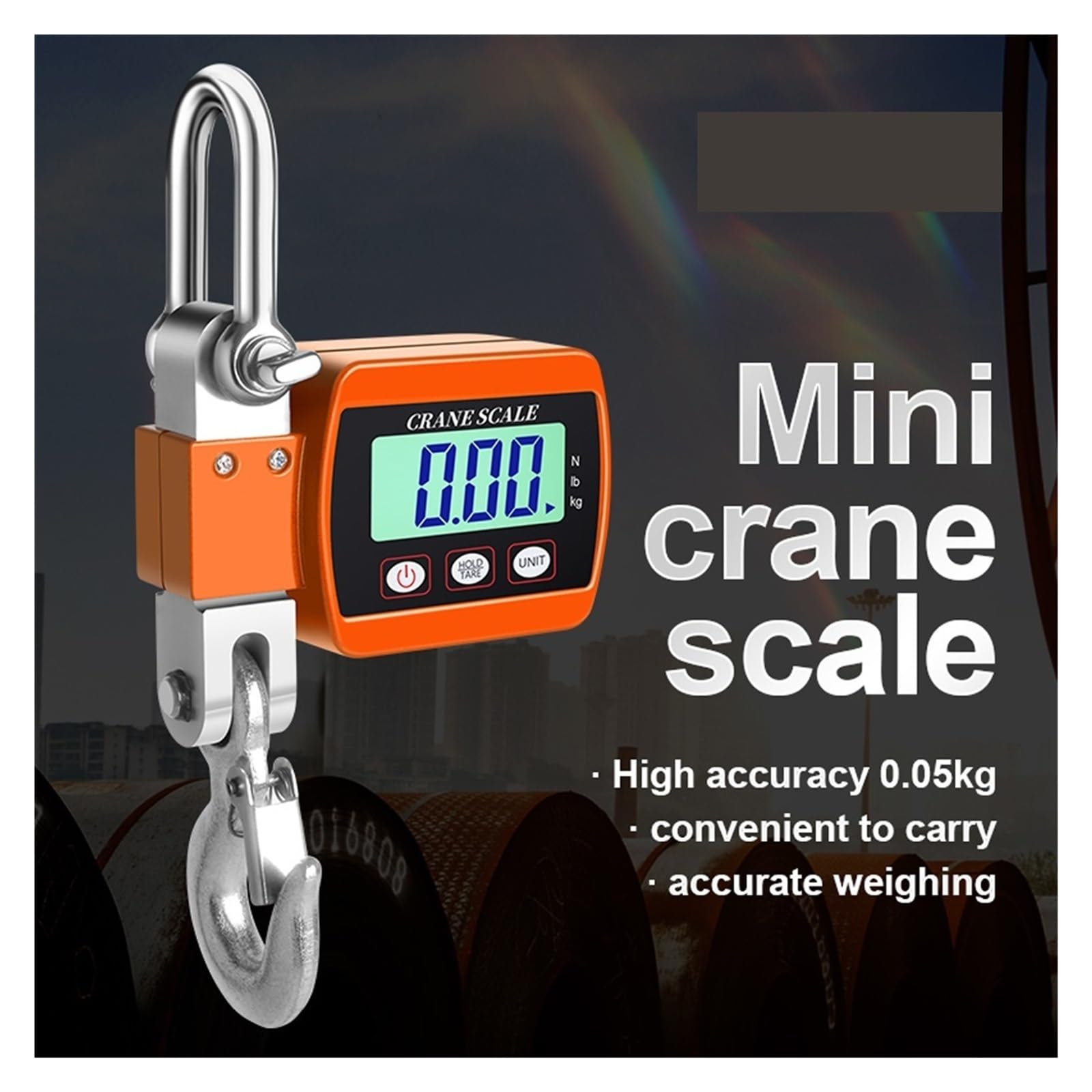 Balanza Digital LCD De 0,05 A 500 Kg, Balanza Electrónica Industrial Portátil De Alta Resistencia con Gancho para Colgar, Herramienta De Pesaje para Garaje Y Granja.,Orange