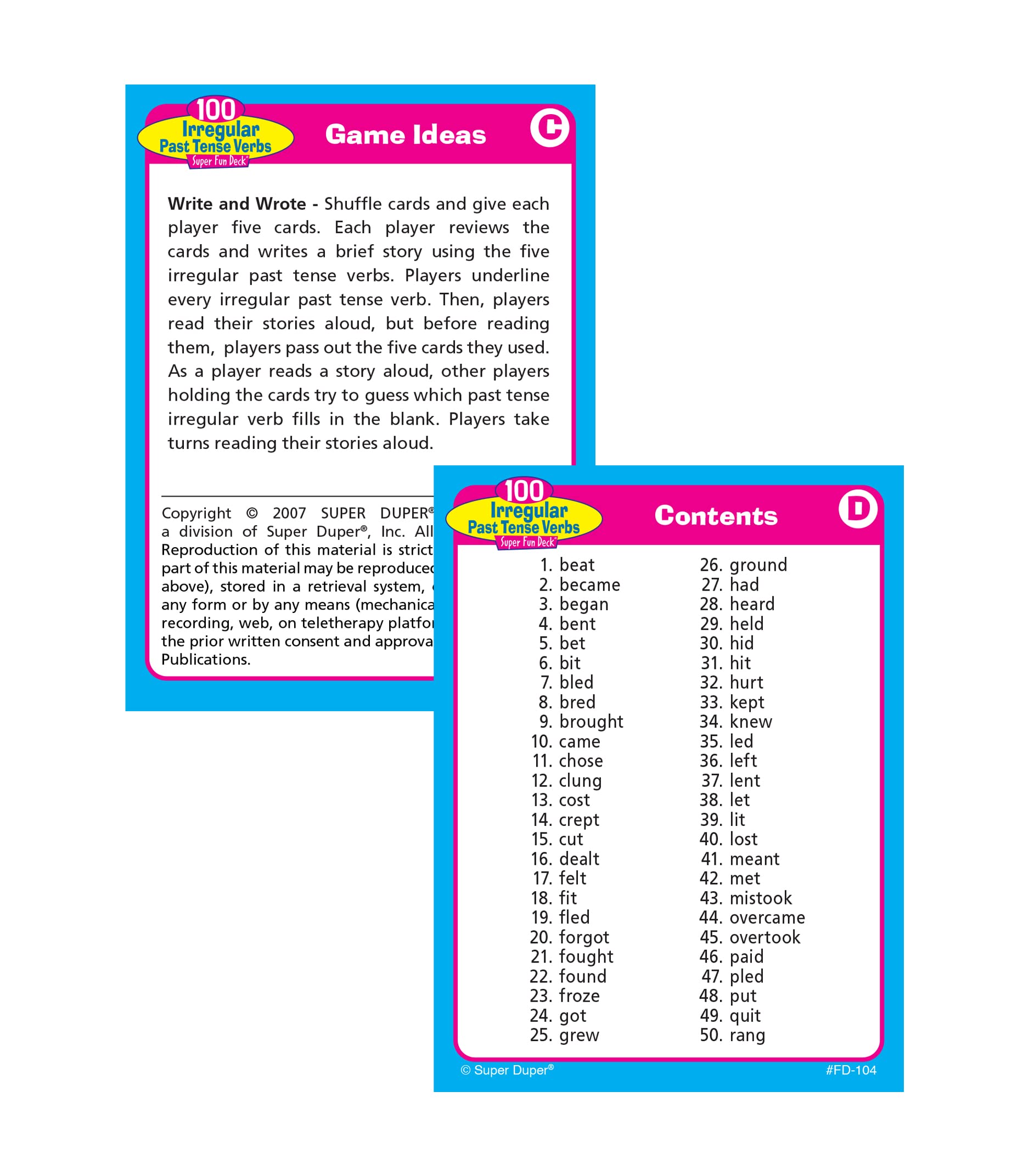 Flashcards for Past Tense Verbs