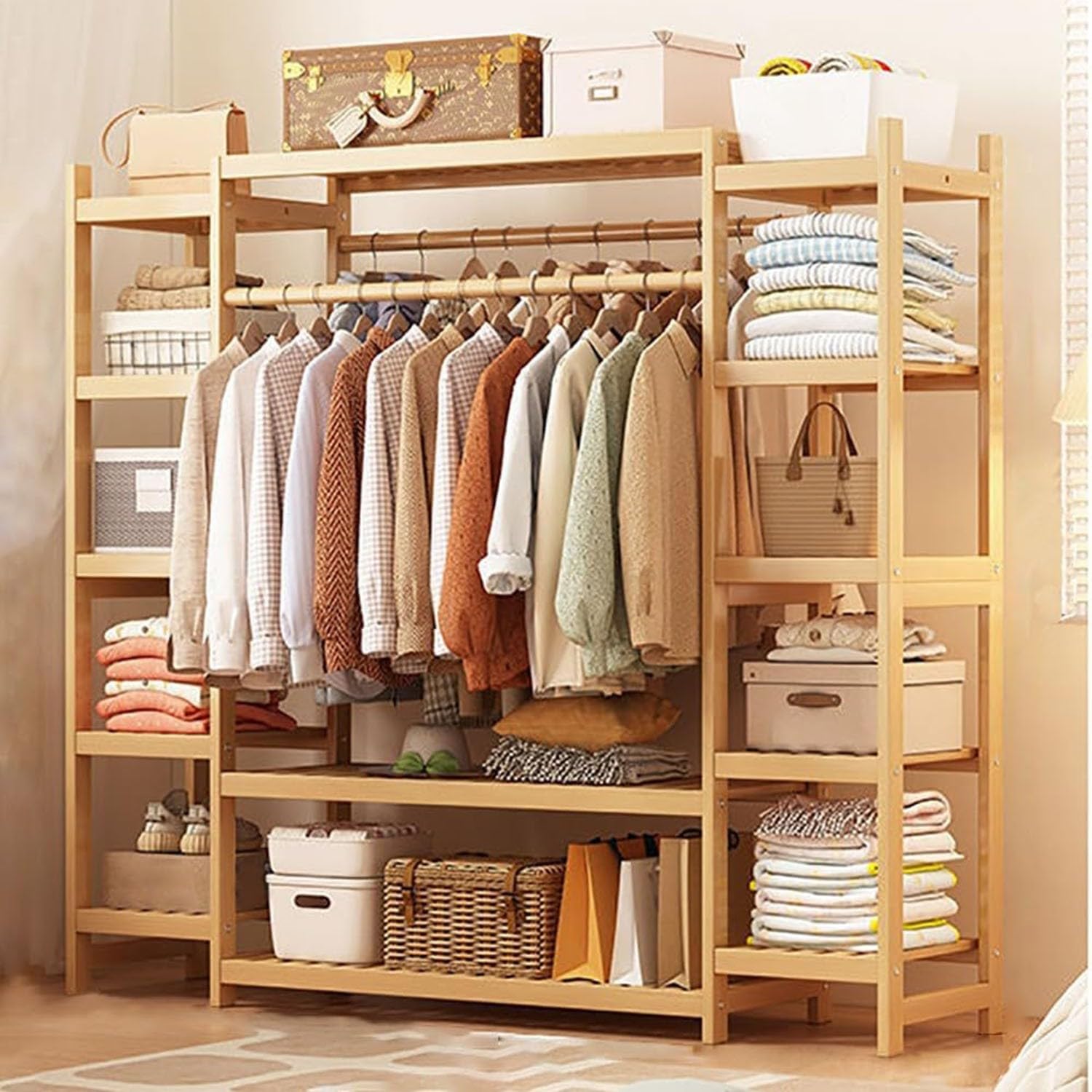 FGXHHS Bamboo Coat Rack with 12 Shelves, Modern Minimalist Design for Bedroom, Living Room, and Hallway Organization