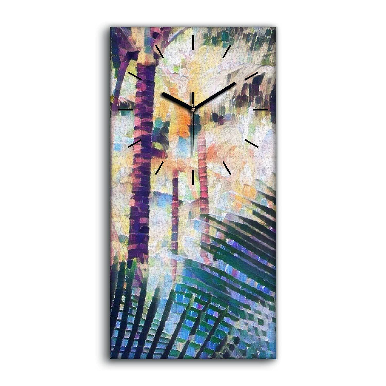 Horloge sur toile abstrait jungle 30x60cm avec aiguilles noires Coloray