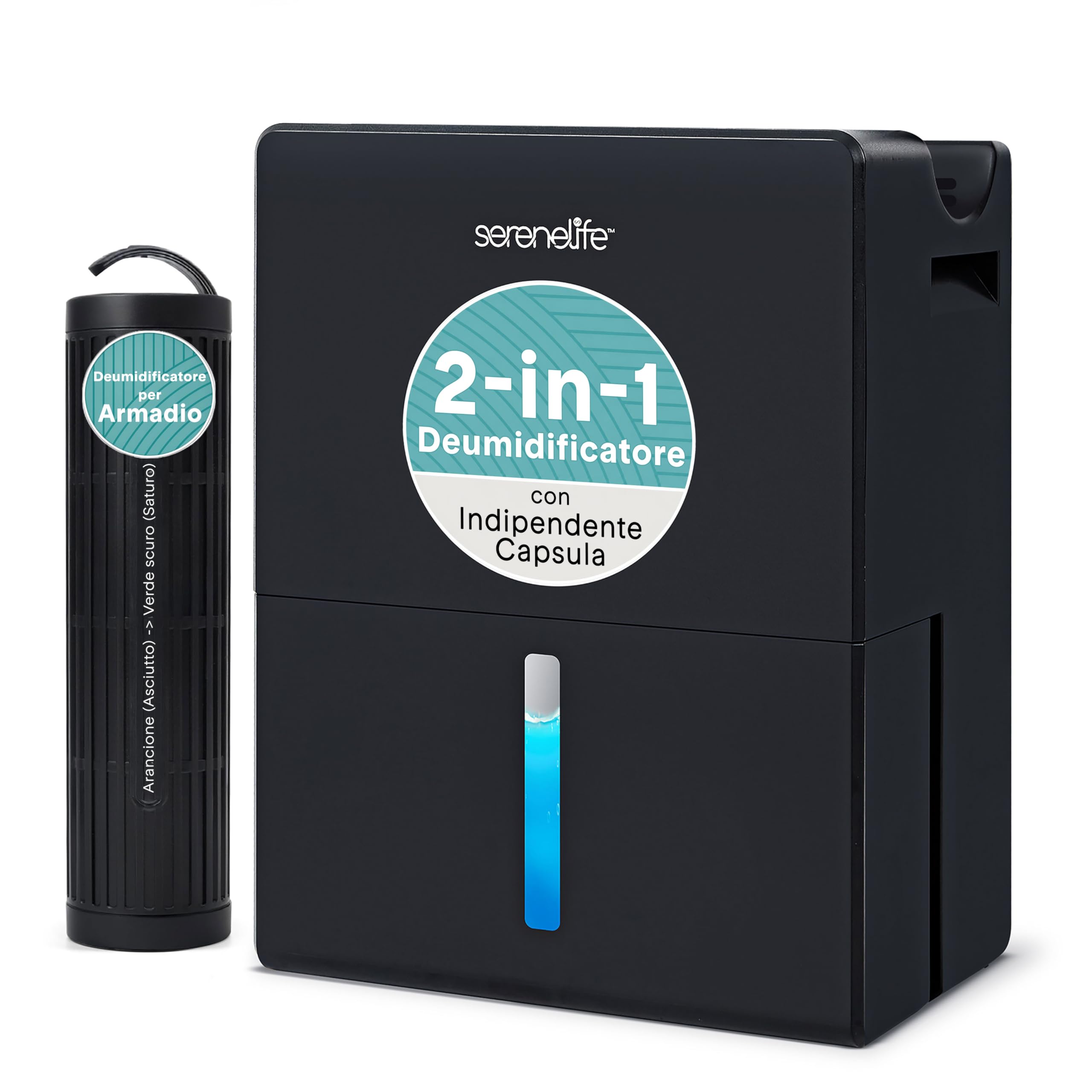 SereneLife Deumidificatore 2-in-1 Silenzioso, 2,5 L Serbatoio, Controllo Umidità Intelligente per Deumidificatore Casa, Camera, Bagno, Cantina e Armadio