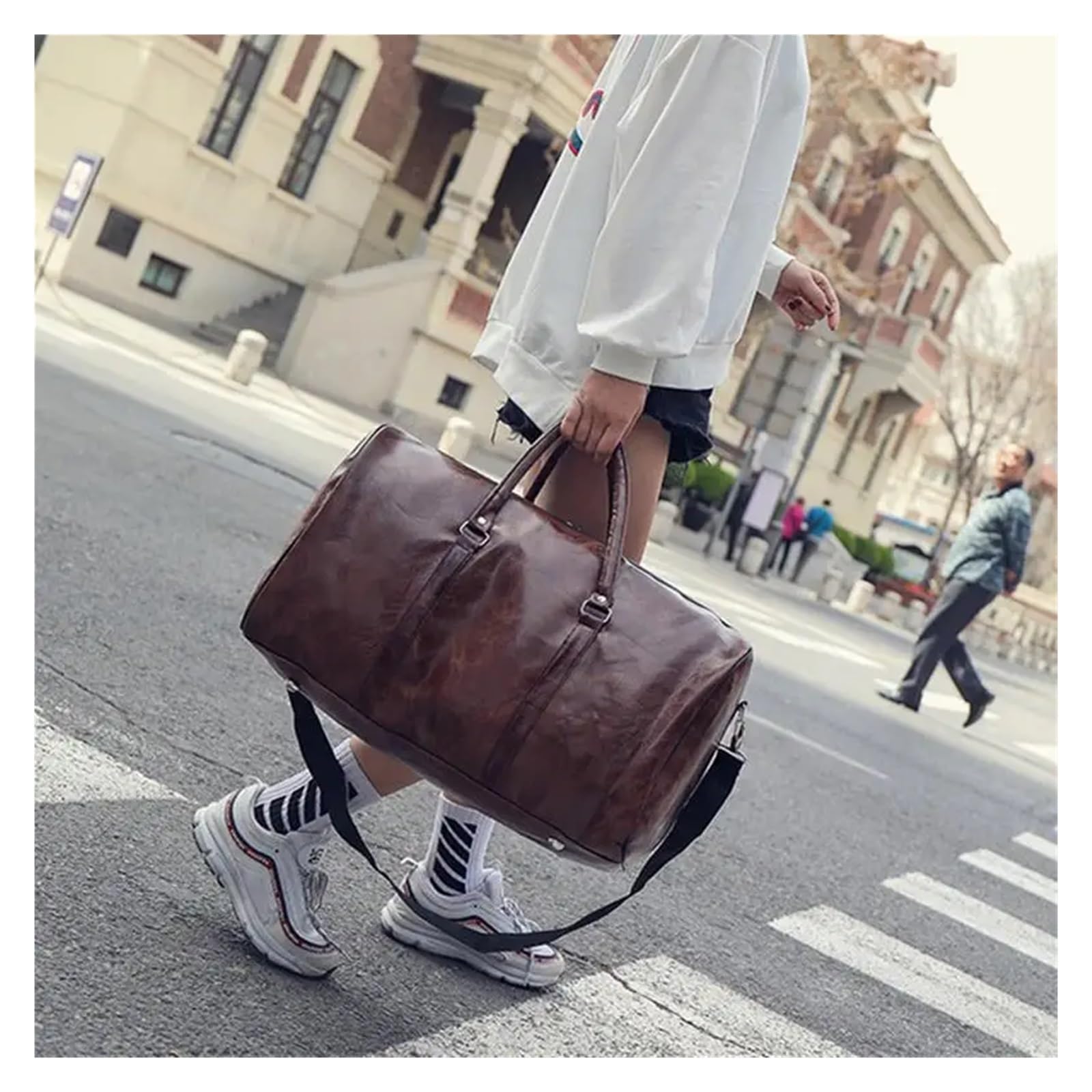Borsa da viaggio in pelle, grande borsone, indipendente, borsa fitness, a mano, bagaglio, a tracolla, valigia lavoro for donna e uomo Per viaggiare o per il fitness(Brown)
