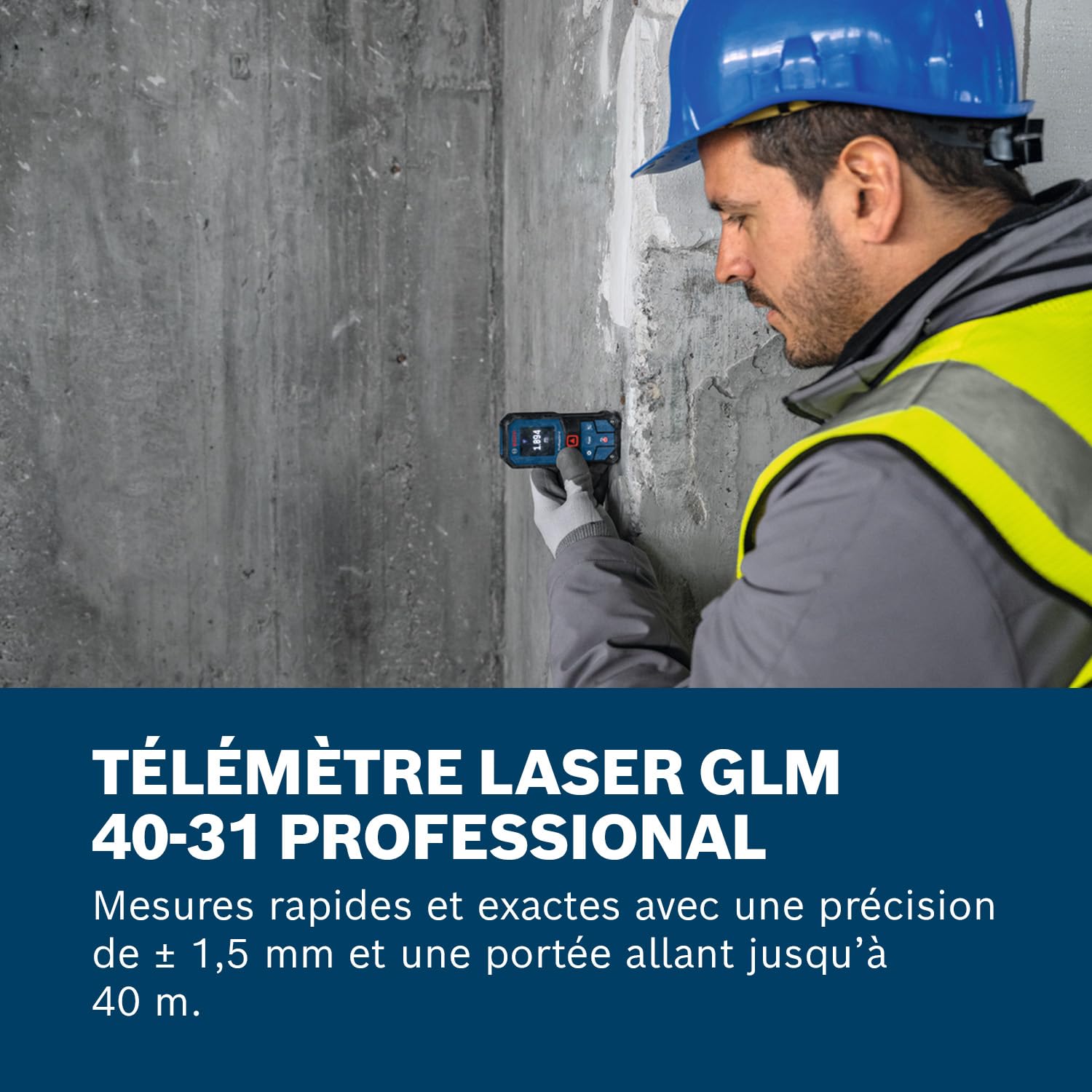 Bosch Télémètre Laser Professionnel GLM 40-31 (IP65, boîtier Absorbant Les Chocs, calculs automatiques de Longueur/Surface/Volume, écran Couleur Claire, Compatible avec la Batterie Li-ION)