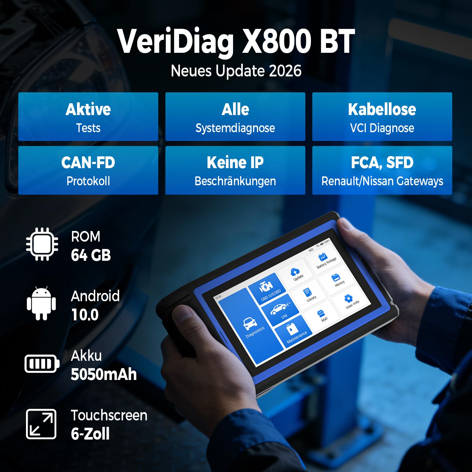 TOPDON VeriDiag X800 BT OBD2 Diagnosegerät für alle Fahrzeuge, Bidirektionales Diagnosegerät Auto mit 34 Servicefunktionen, Alle Systemdiagnosen FCA/SFD-Unterstützung, 2 Jahre kostenlose Upgrad
