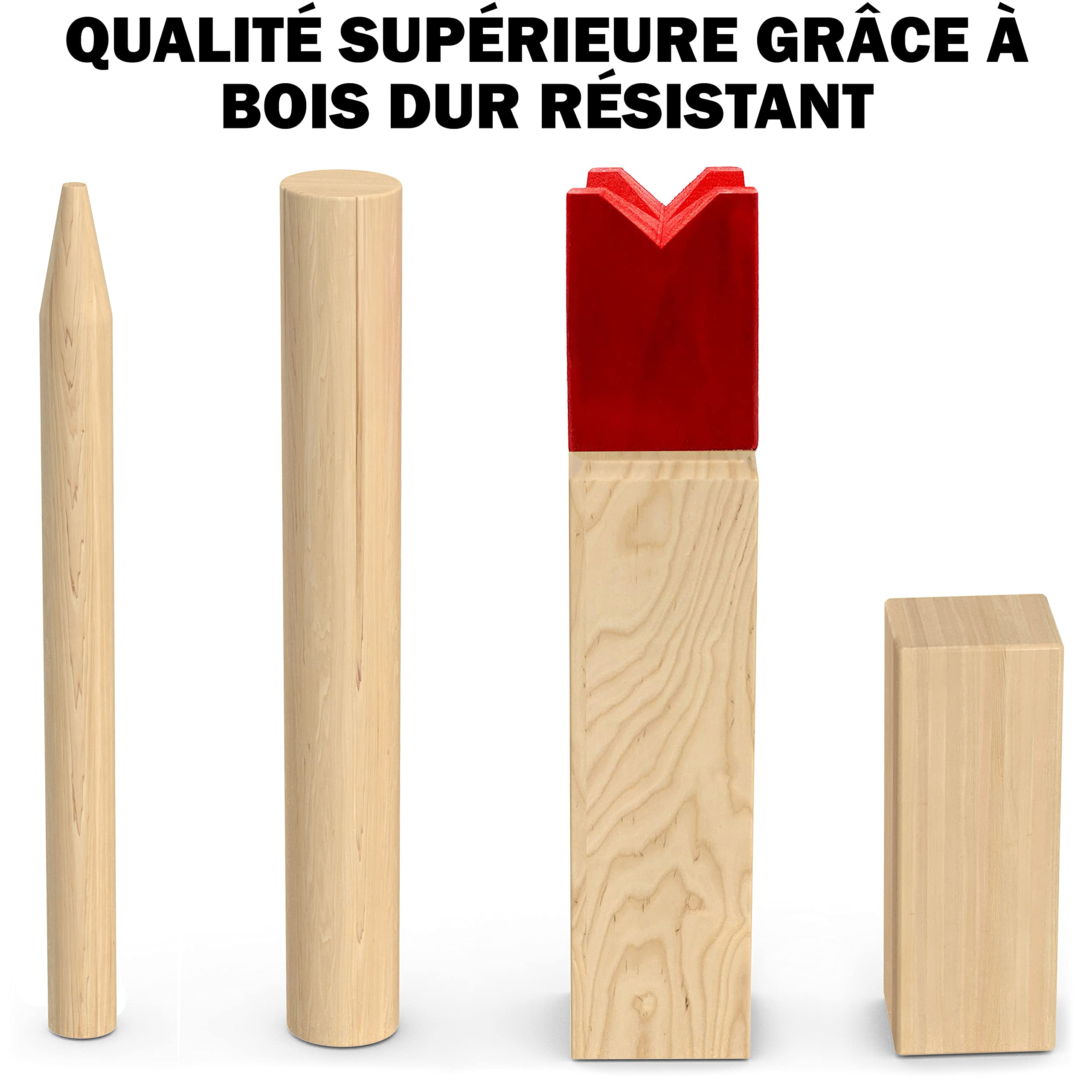 PHIBER-SPORTS Kubb Jeu d'échecs Viking de qualité supérieure - Bois Massif - avec Sac de Transport Pratique - Jeu d'extérieur - Jeu en Bois pour Enfants et Adultes