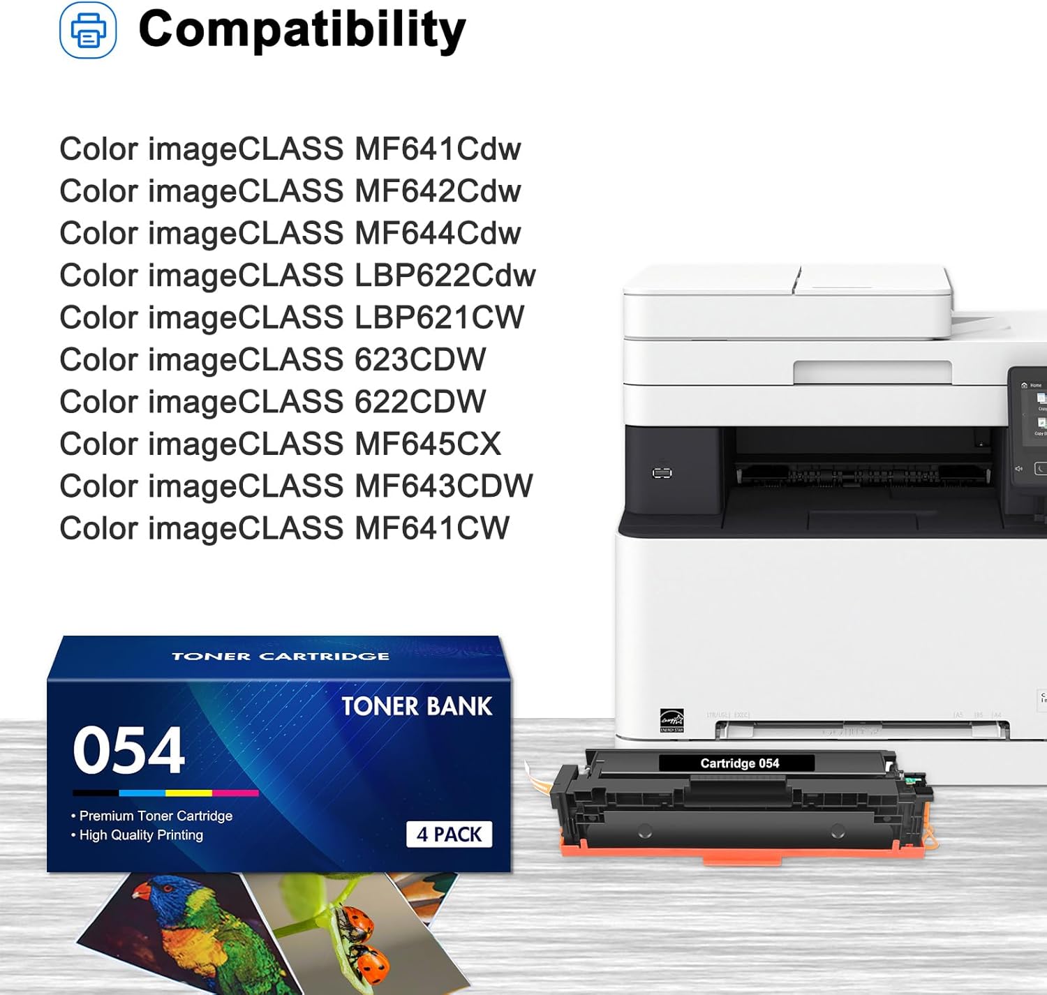 054 Toner Cartridge Set 054H MF644Cdw MF642Cdw Compatible Replacement for Canon 054 054H CRG-054 Color ImageCLASS MF644Cdw MF642Cdw LBP622Cdw MF641Cw Printer Ink (Black Cyan Magenta Yellow, 4-Pack)