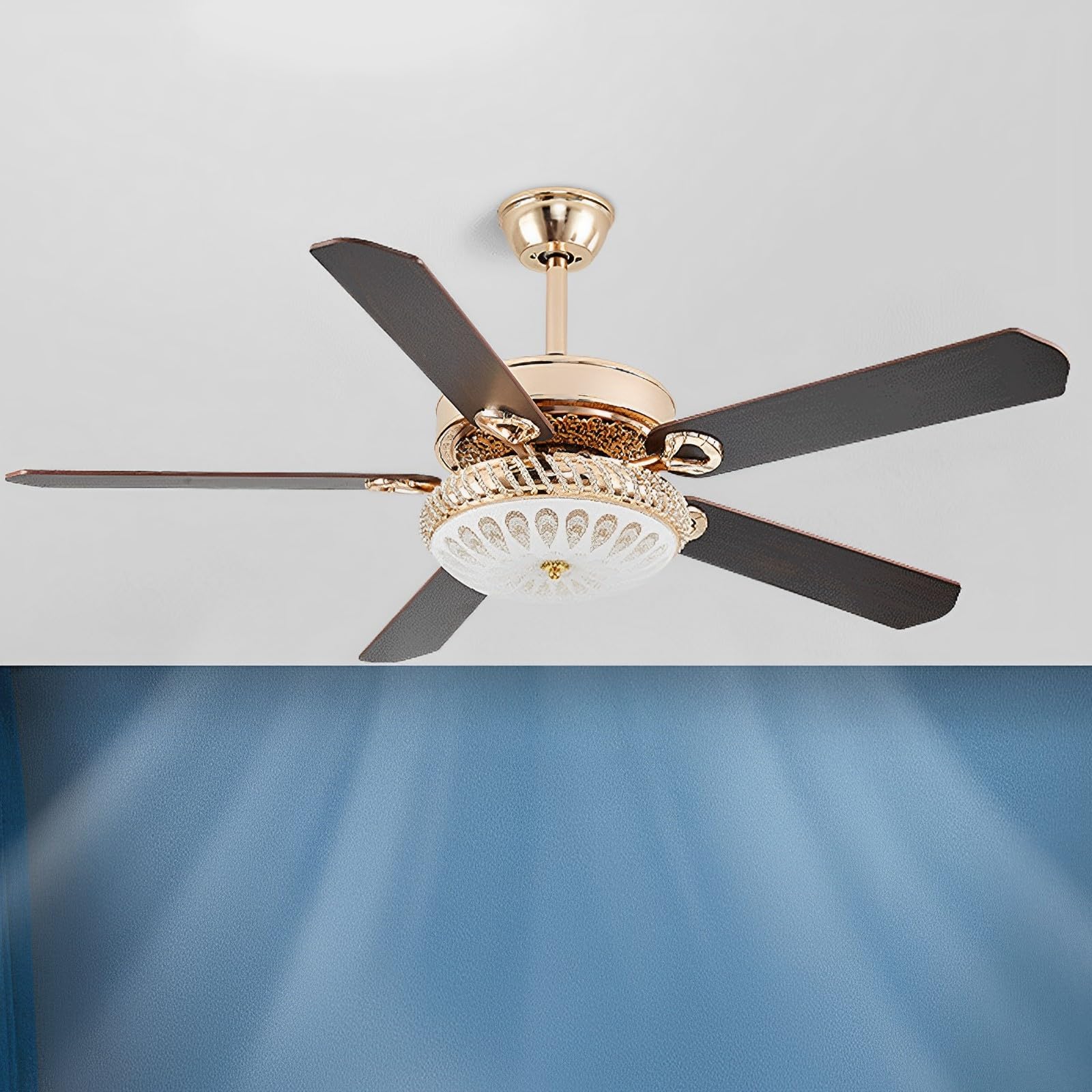 HXYSXHJUO American Quiet Ceiling Fans Intelligent Remote With Lights Dimmable 24W LED Fan Light 6 Speeds Timing For Bedroom Restaurant Living Room 5 Plywood Blades
