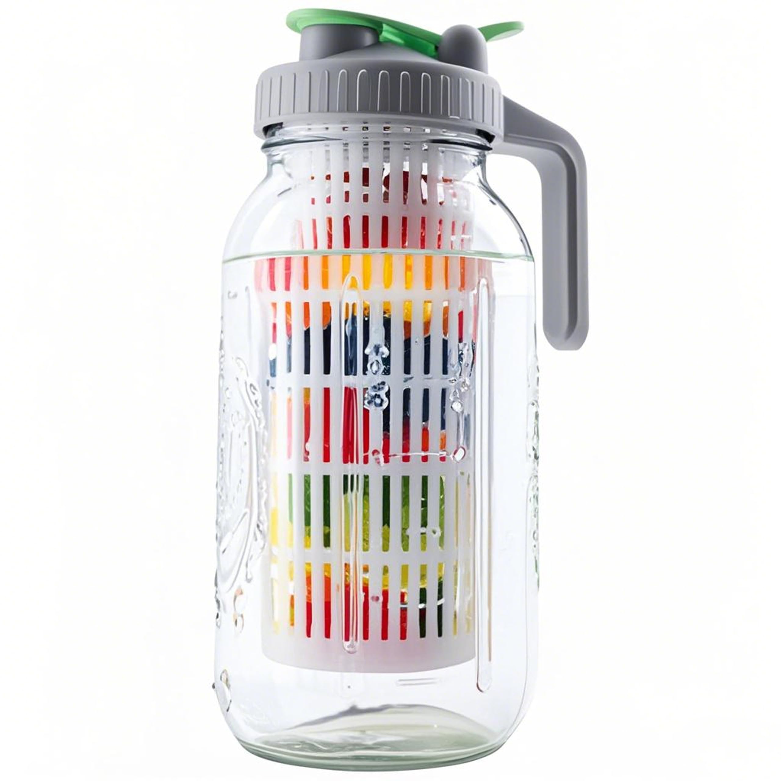 Jarra de agua de vidrio de 2 cuartos de galón con infusor de 64 onzas de boca ancha con infusión de agua fría y caliente, jarra con tapa, medio galón para café, sol, té, limonada, leche materna, jugo