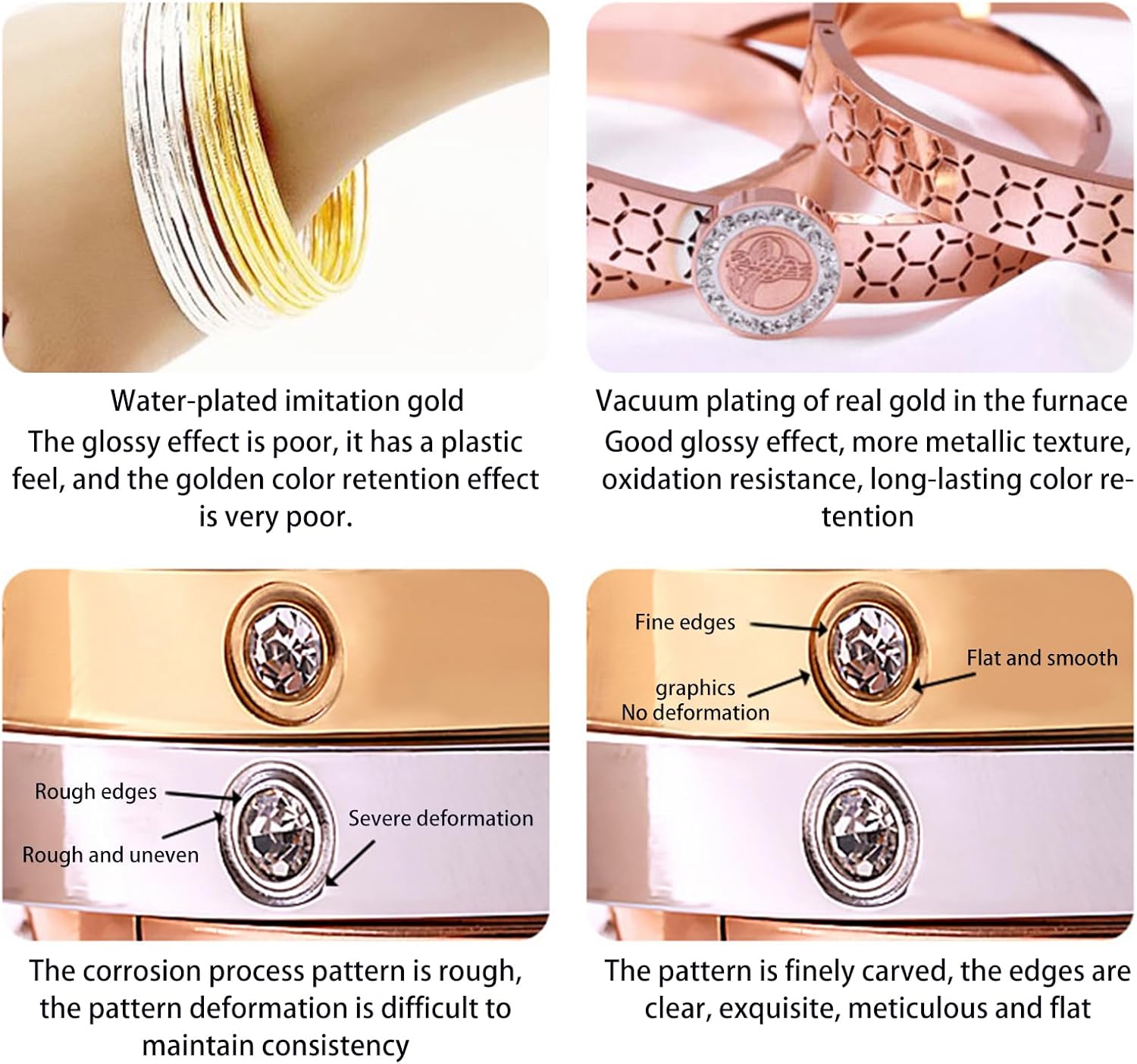 18K Gold Plated 316L Stainless Steel Bracelets Bangle Collection - 12 Unique Designs + Matching Diamond-Accent Titanium Steel Chain, Gift for Women - Image 5