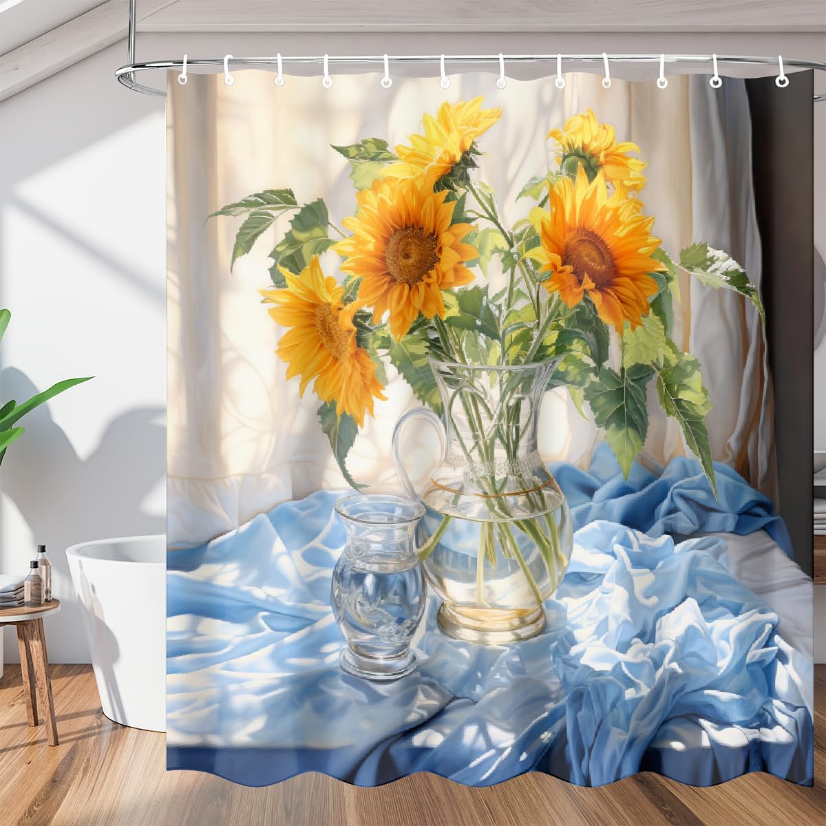 Rideau de douche imperméable polyester lavable salle de bain Mexpekil tournesol