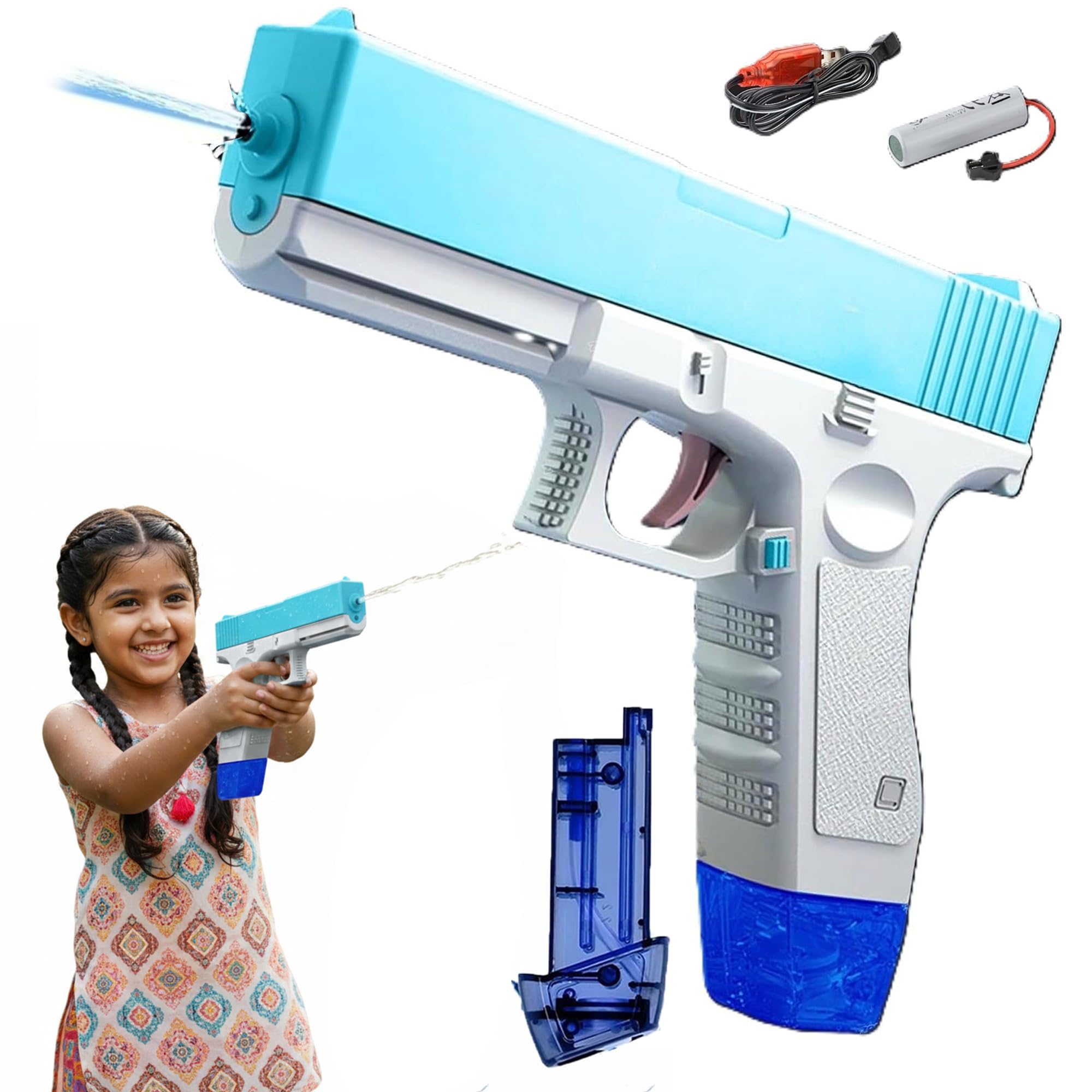 Electric Pressure Water Gun – Rechargeable High-Pressure Automatic Water Toy for Babies, Kids & Adults – Long-Range Water Shooting, USB Rechargeable – Ideal for Holi, Pool & Outdoor Water Fun-image-47