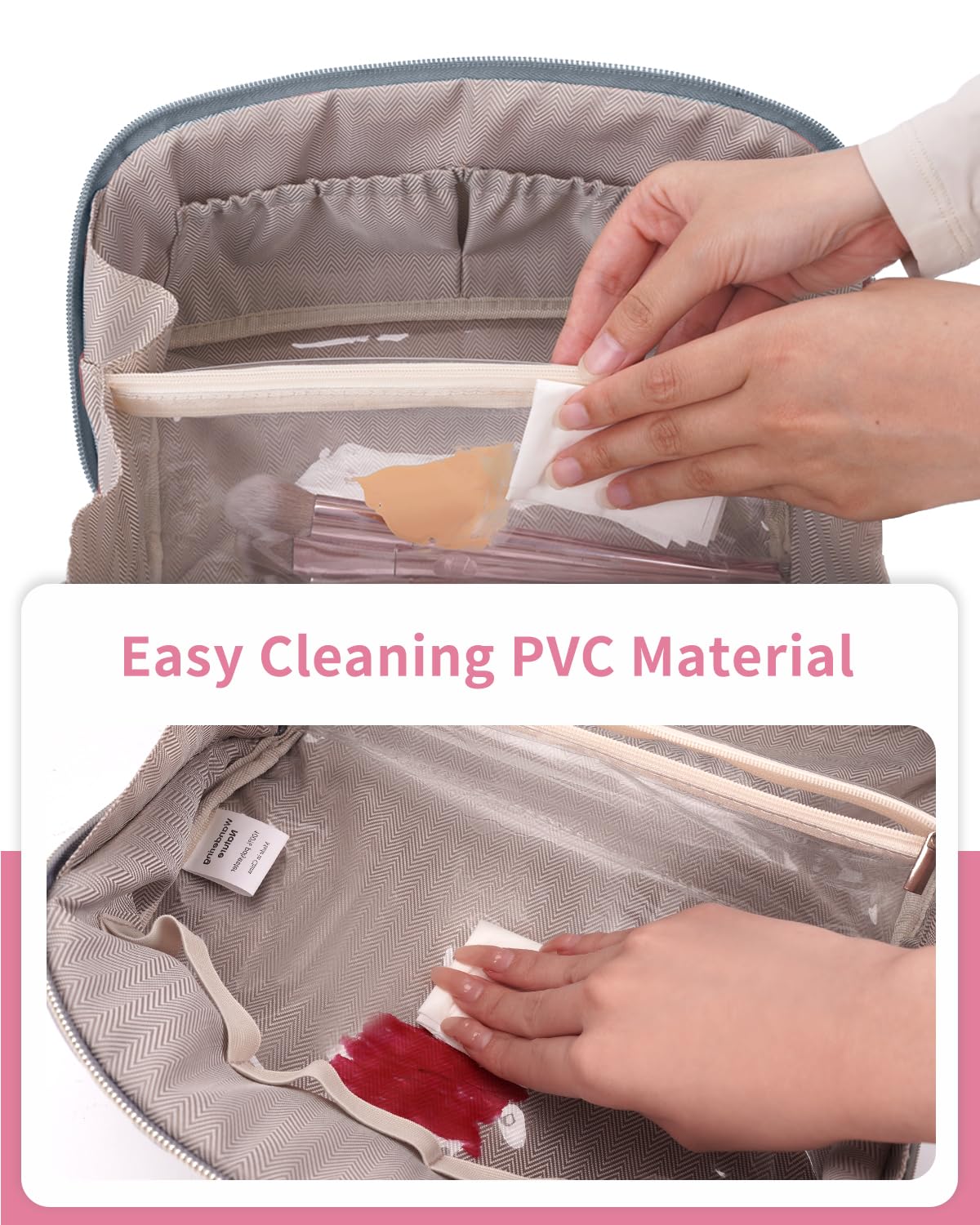 Travel Makeup Bag Large Capacity Cosmetic Bag for Women Portable Make up Bag with Clear Divider and Brush Compartment - Image 2